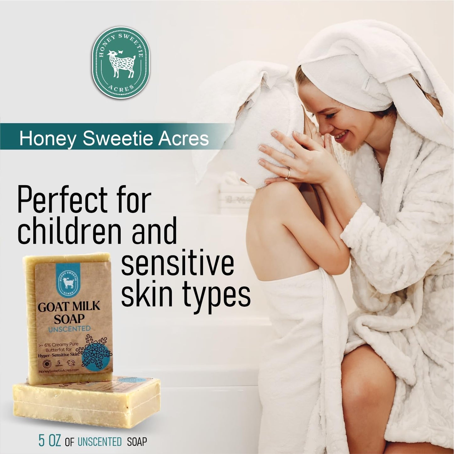 Honey Sweetie Acres 2-Pack Unscented Goat Milk Soap - Handmade 5 oz Bar, Made with Natural Ingredients, Moisturizing & Gentle, Made in the USA Beauty & Personal Care Honey Sweetie Acres