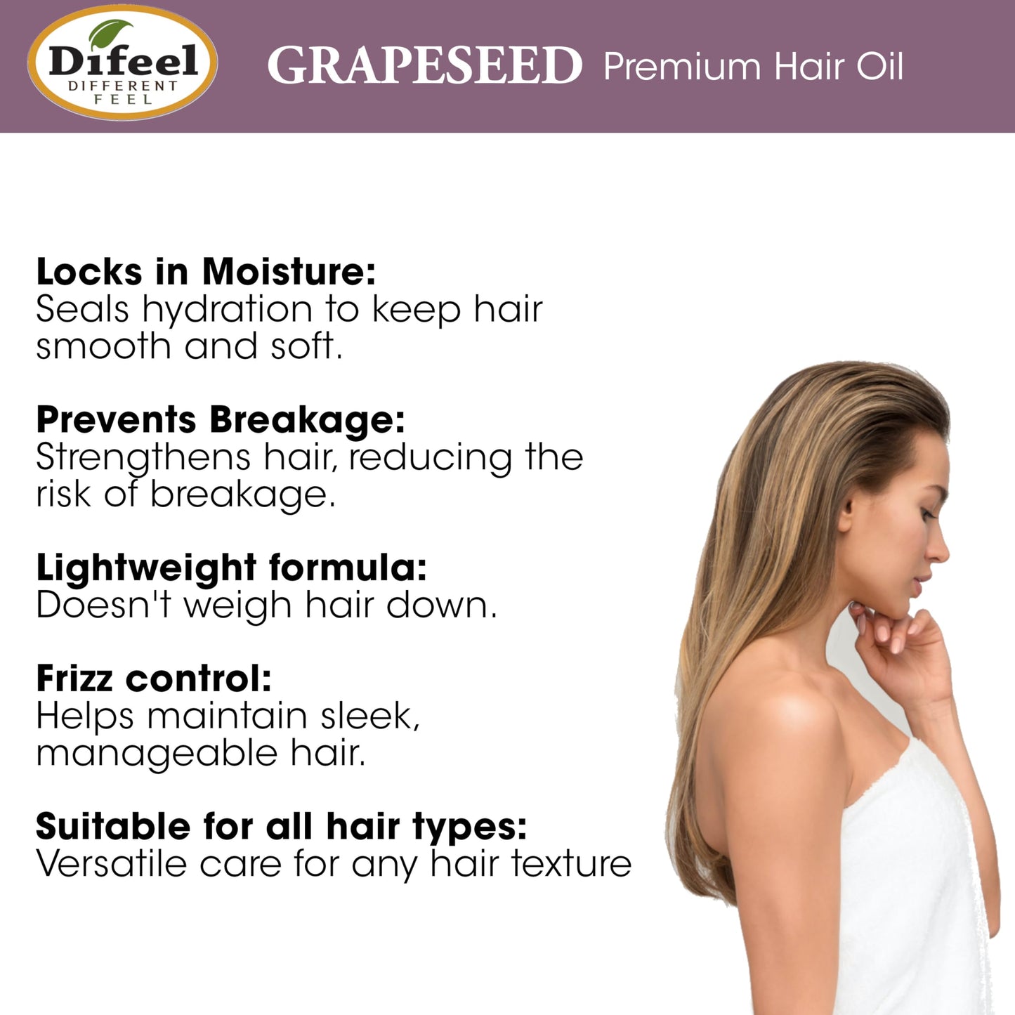 Difeel Grapeseed Premium Hair Oil 2.5 oz. - Natural Grapeseed Oil for Hair Beauty & Personal Care Difeel