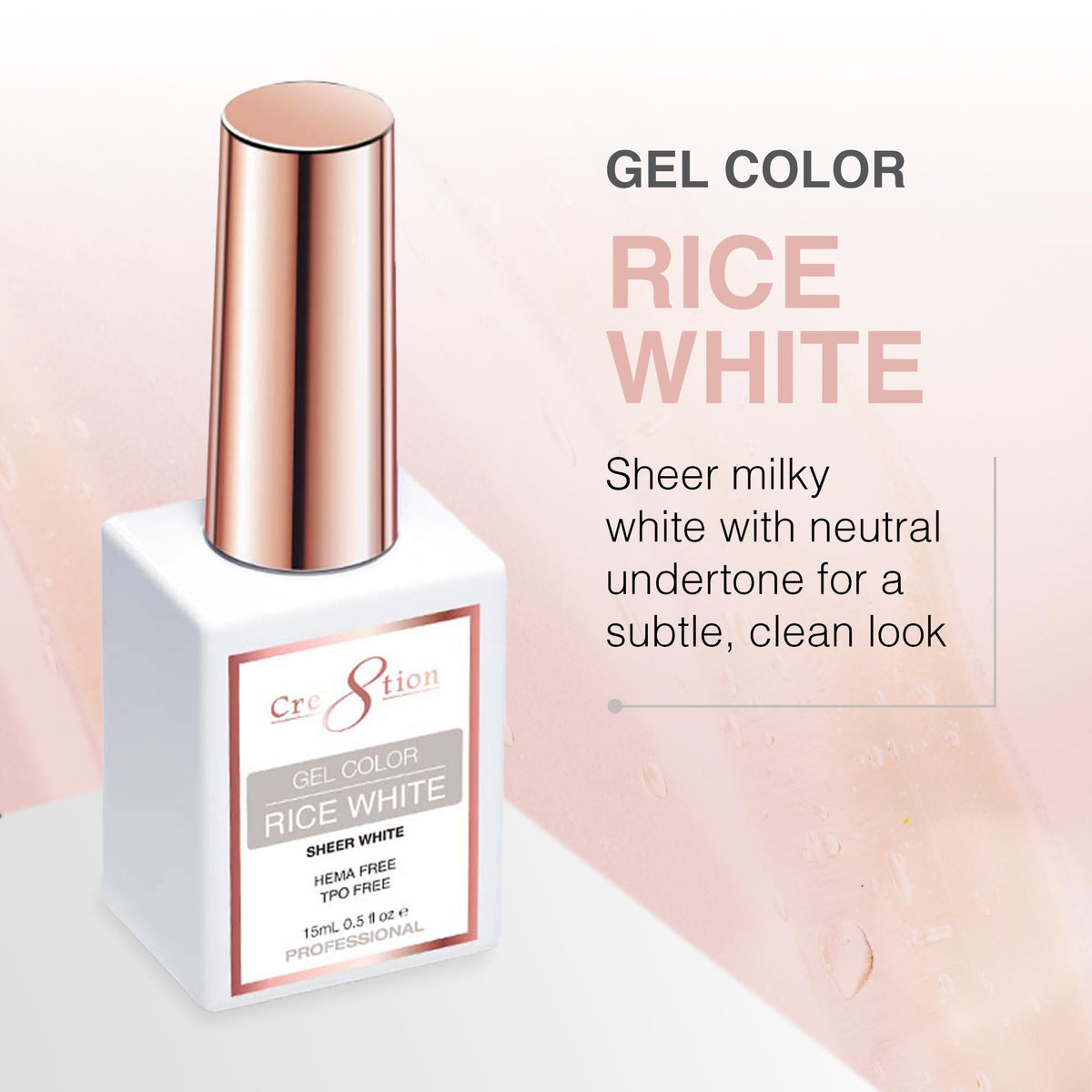Cre8tion Rice White Soak Off Gel Polish, HEMA-Free & TPO-Free, 0.3 Fl Oz