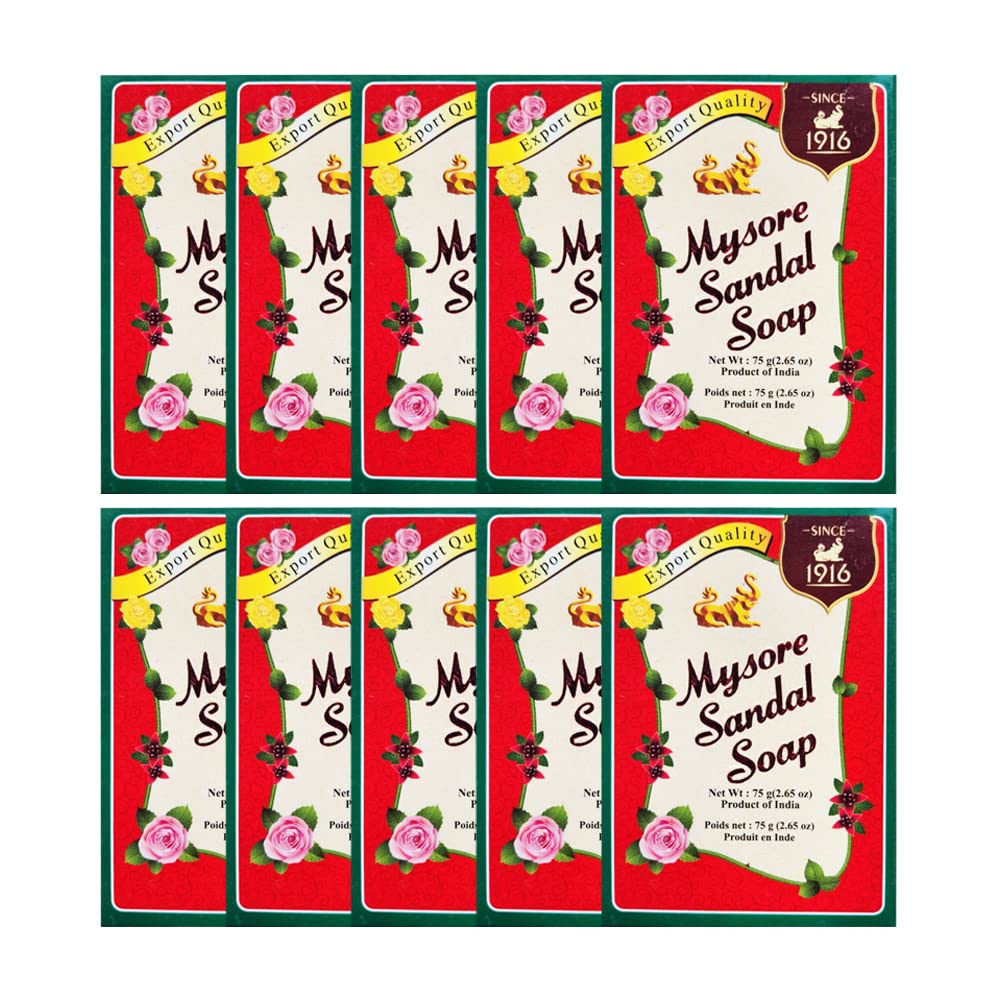 Mysore Sandal Soaps Pack of 10 (75 gr. Bars) Beauty & Personal Care Mysore Sandal