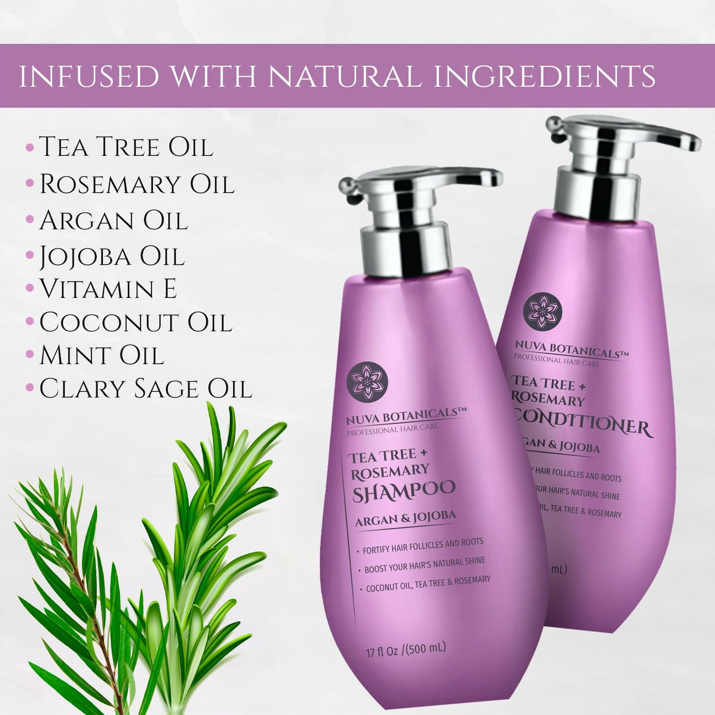 Tea Tree Oil Shampoo and Conditioner Set - Rosemary Oil Shampoo and Conditioner Hair Growth Shampoo for Women - Natural Shampoo for Thinning Hair Beauty & Personal Care Nuva Botanicals