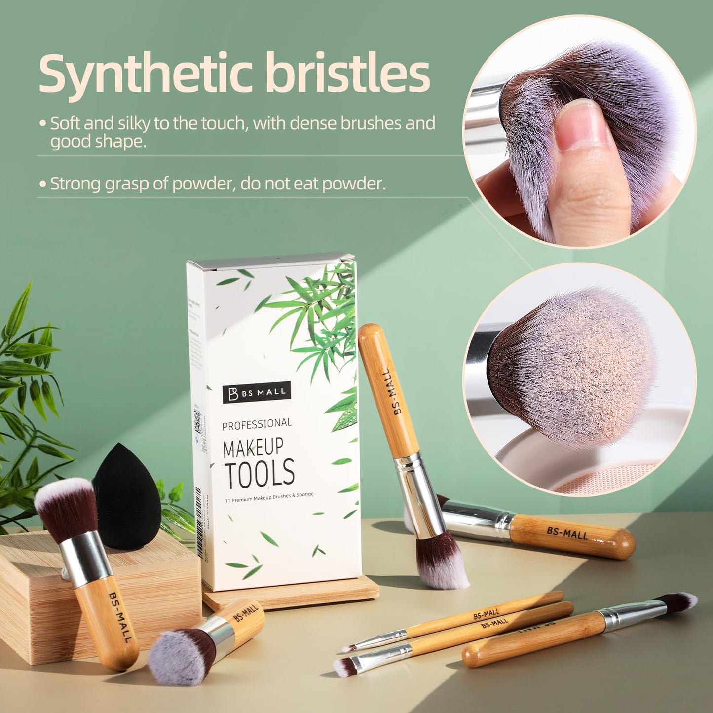 BS-MALL Makeup Brush Set 11Pcs Bamboo Synthetic Kabuki Brush Set Foundation Powder Blending Concealer Eye shadows Blush Cosmetics Brushes Beauty & Personal Care BS-MALL