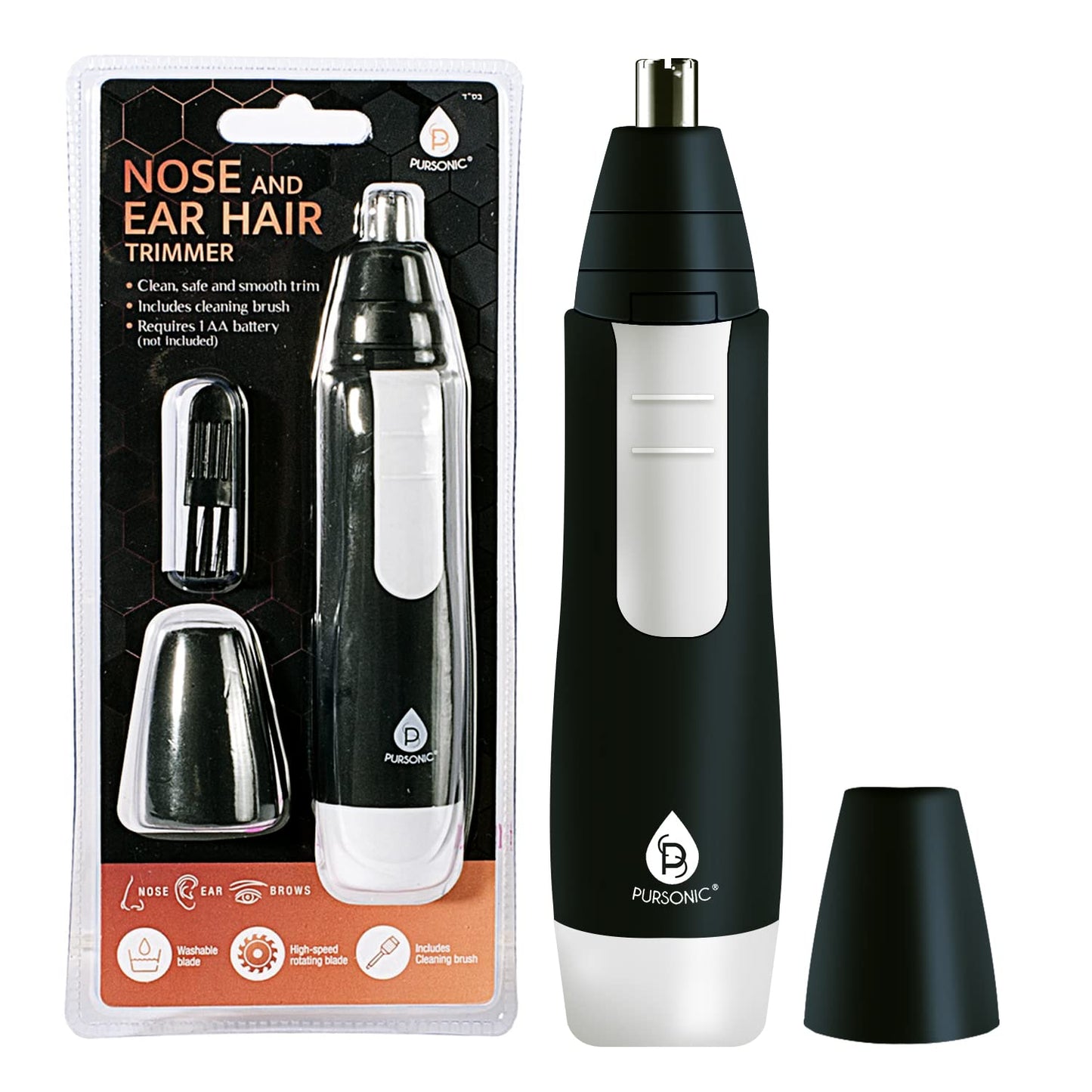 PURSONIC Precision Nose and Ear Hair Trimmer -Painless Eyebrow & Facial Hair Trimmer for Men & Women - Effortlessly Groom Unwanted Hair-Battery Beauty and Personal Care PURSONIC