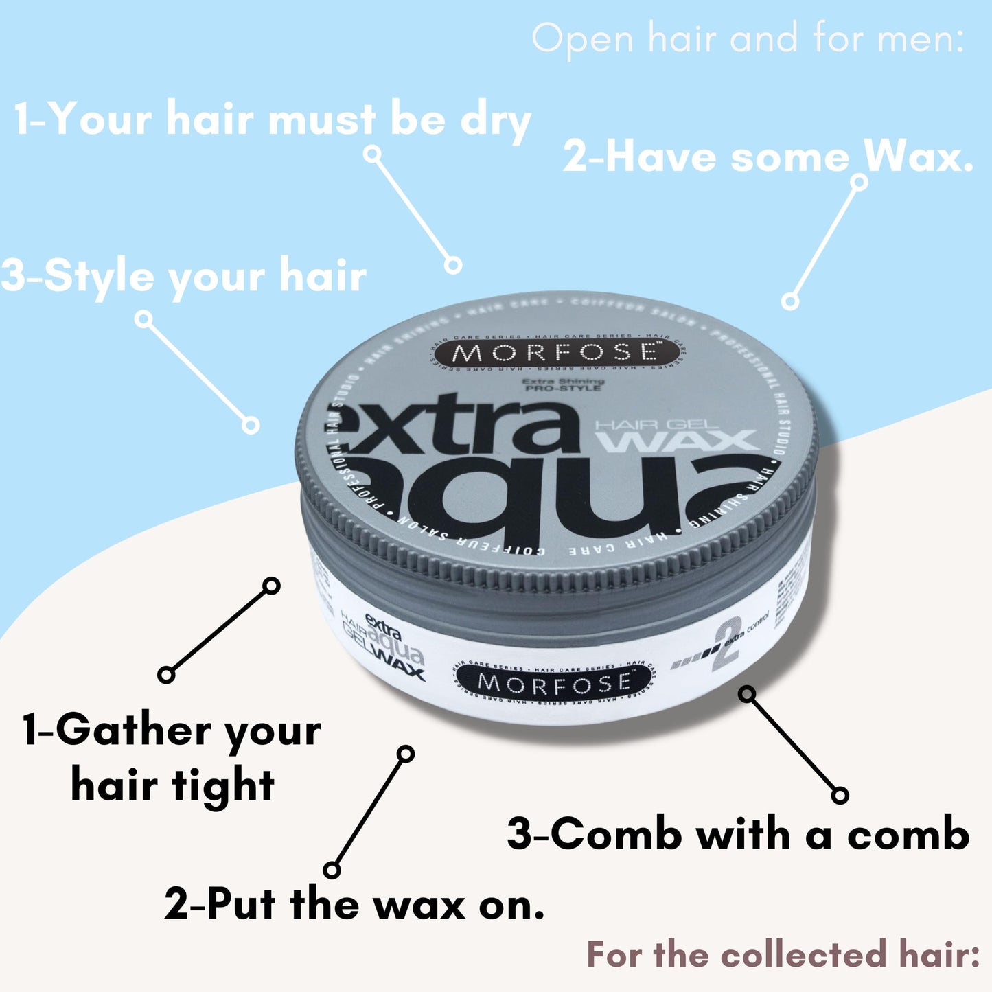 Morfose Extra Aqua Hair Gel Wax with Shiny and Flexible Level 2 Hold, Manage Flyaways, Braids, and Curls, Professional Hair Styling for Women and Men Beauty & Personal Care Morfose