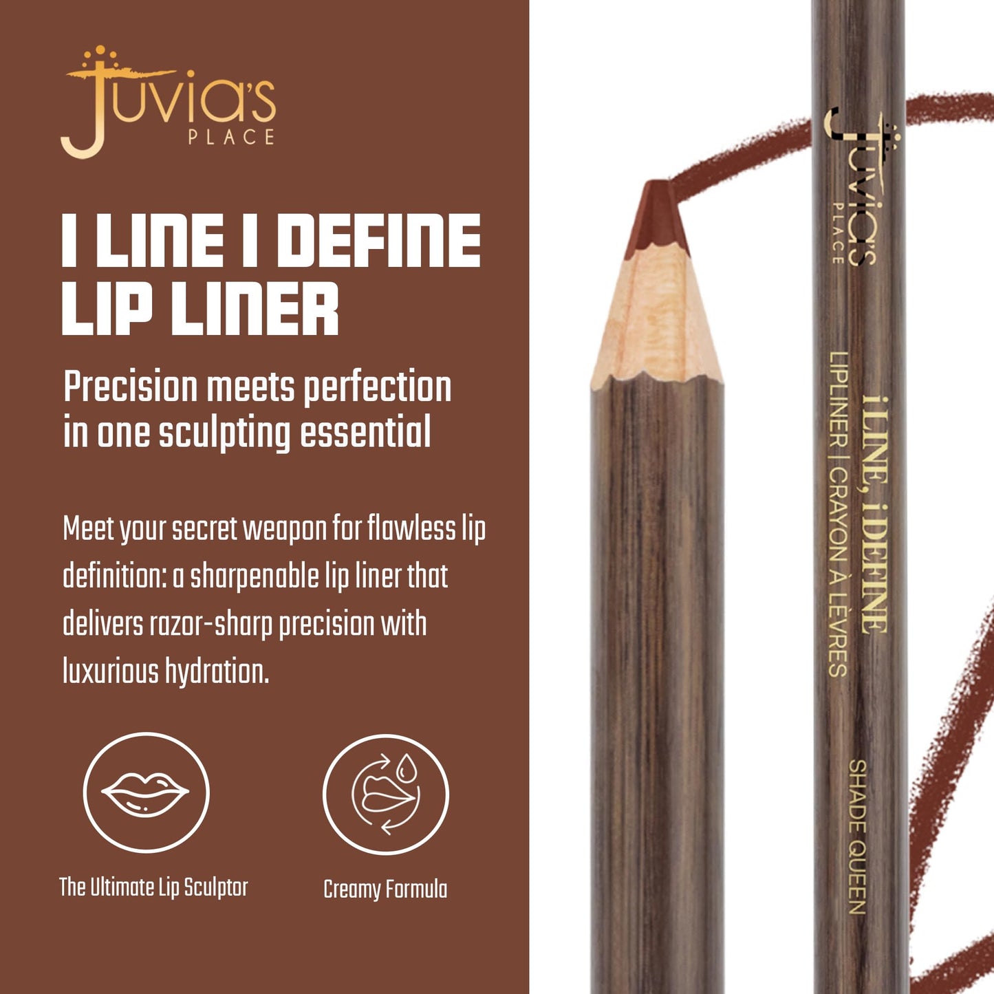 Juvia's Place I Line I Define Lip Liner - Shade Queen - Long-Lasting Lip Liner with Hydrating Formula, Smooth Glide, Sharpenable Pencil for Precise Beauty & Personal Care Juvia's Place
