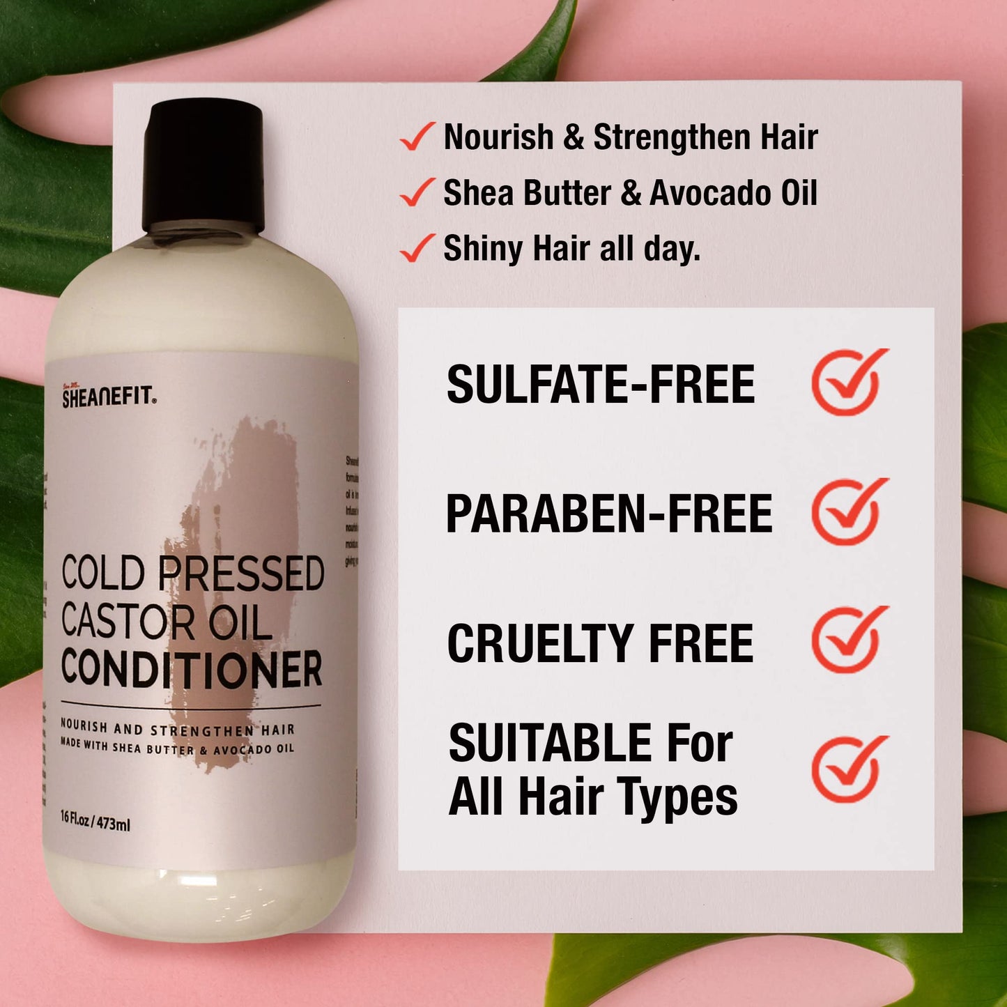 Sheanefit Cold Pressed Castor Oil Daily Shampoo Conditioner 16oz (Castor Oil Conditioner - 16oz) Beauty & Personal Care Sheanefit