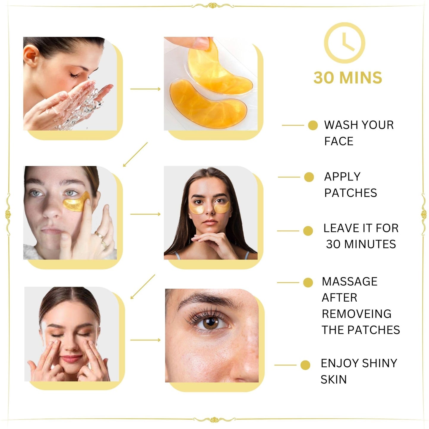 Green Cosmos 30 Pairs 24k Gold Under Eye Patches, Gold Crystal Collagen Eye Mask, Dark Circles Treatments, Removes Under Eye Bags, Collagen Gel Pads Beauty & Personal Care Green Cosmos