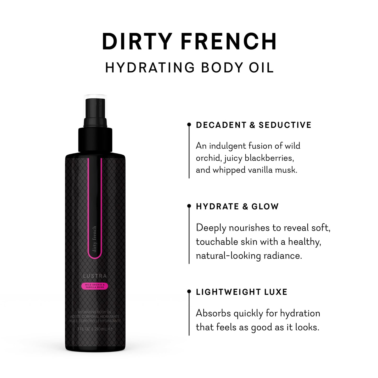 Pure Romance Lustra Hydrating Body Oil, Dirty French Scent, 7 fl oz, Coconut Jojoba Avocado Oils for Moisturized Skin Beauty & Personal Care Pure Romance