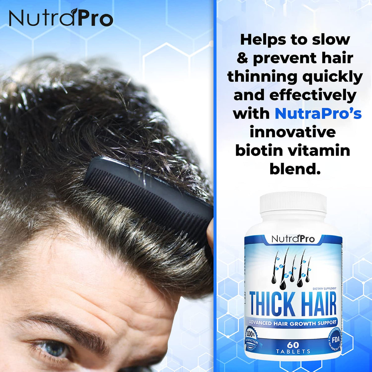 Thick Hair Growth Vitamins- Hair Growth Pills With DHT Blocker Stimulates Faster Growth for Weak, Thinning Hair-Biotin Hair Supplements with Keratin &