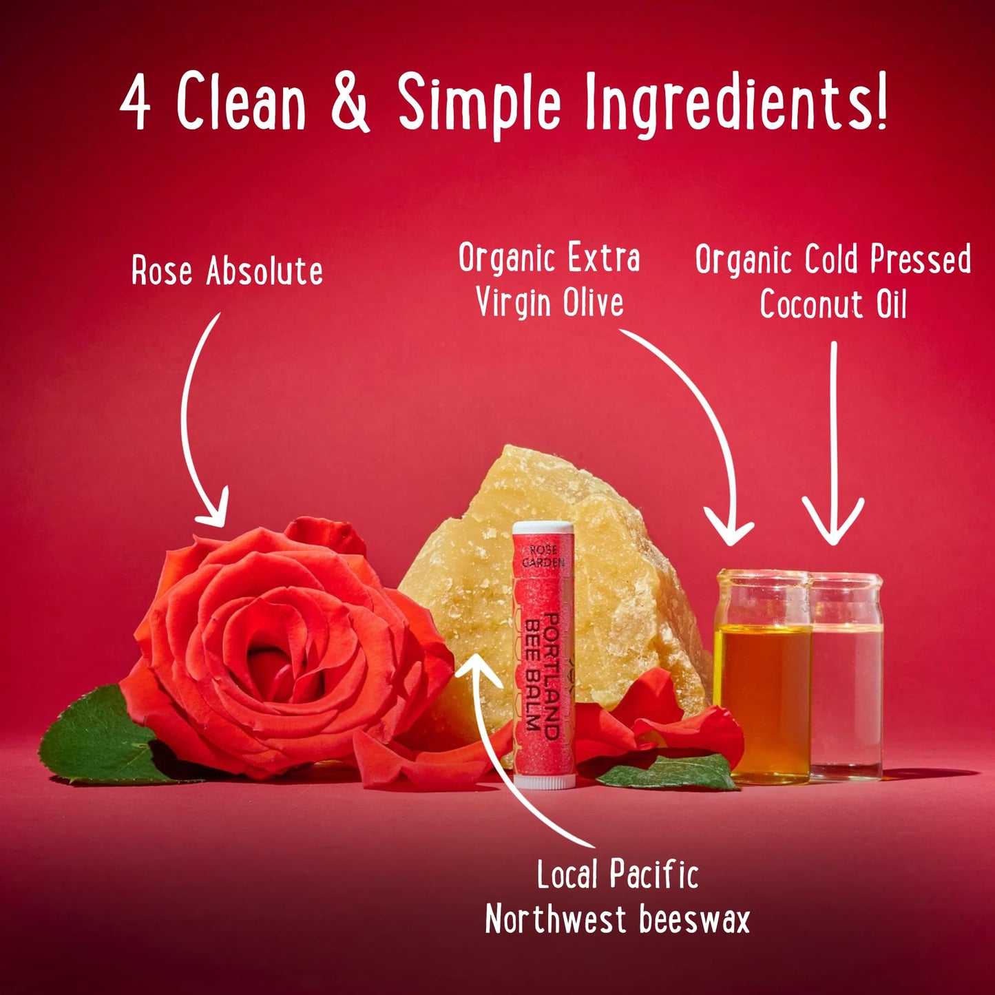 Portland Bee Balm All Natural Handmade Beeswax Lip Balm with Organic Coconut and Olive Oil (Rose Garden) - 3 Count - Natural Lip Balm, Cruelty Free Beauty and Personal Care Portland Bee Balm