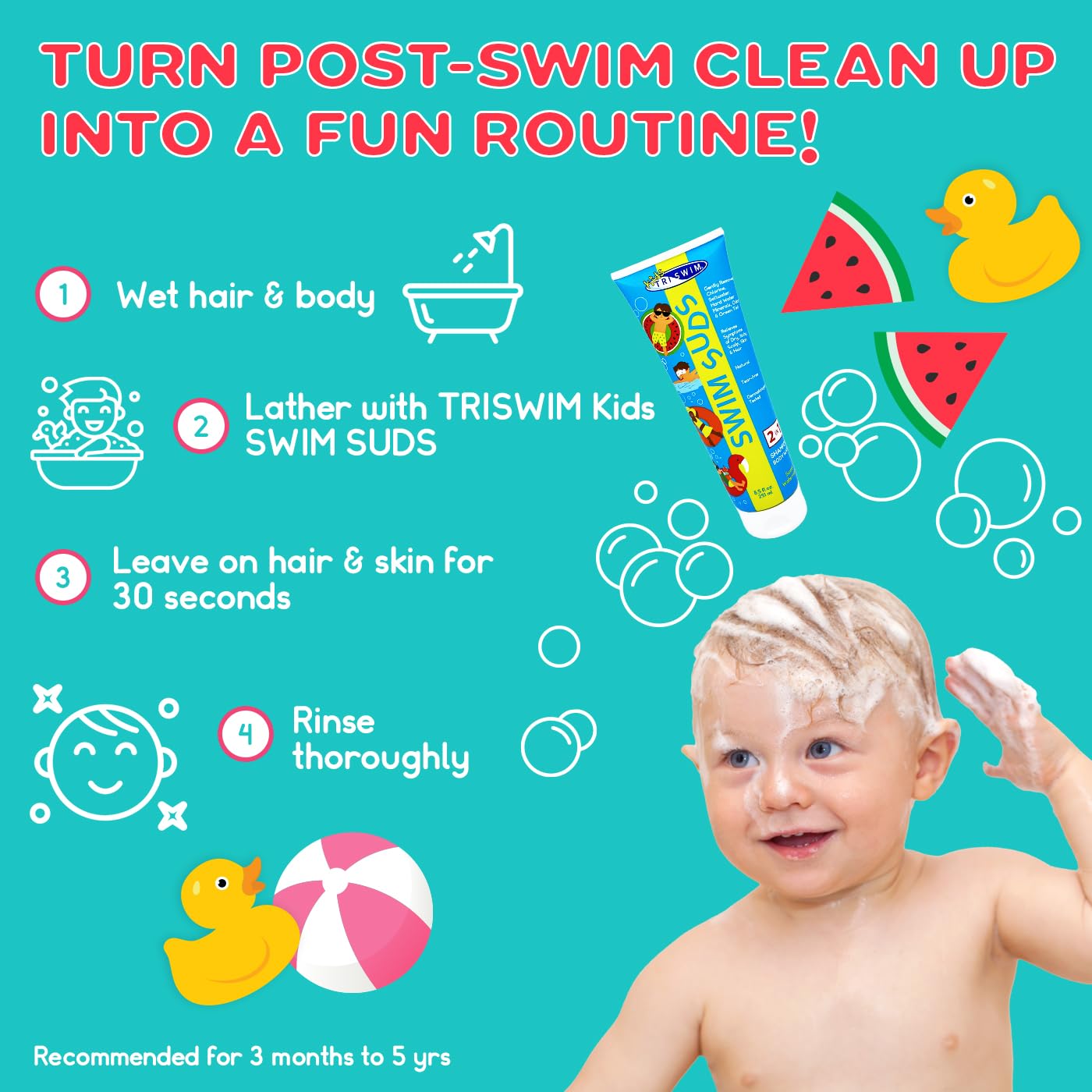 TRISWIM Kid’s SWIM SUDS Formulated for BABIES and up. NATURAL, TEAR-FREE, 2-in-1 Shampoo and Body Wash | Gently Removes Chlorine & Saltwater | Beauty & Personal Care TRISWIM