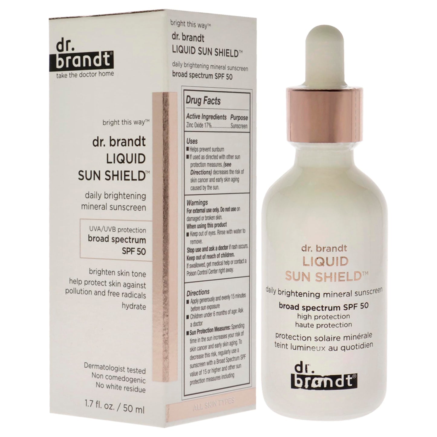 Dr. Brandt Liquid Sun Shield. SPF 50 UVA/UVB Mineral Face Sunscreen. HEV/Blue Light, Infrared and Pollution Protection. Non-Nano Zinc Oxide, Reef-Safe Beauty & Personal Care Dr. Brandt Skincare