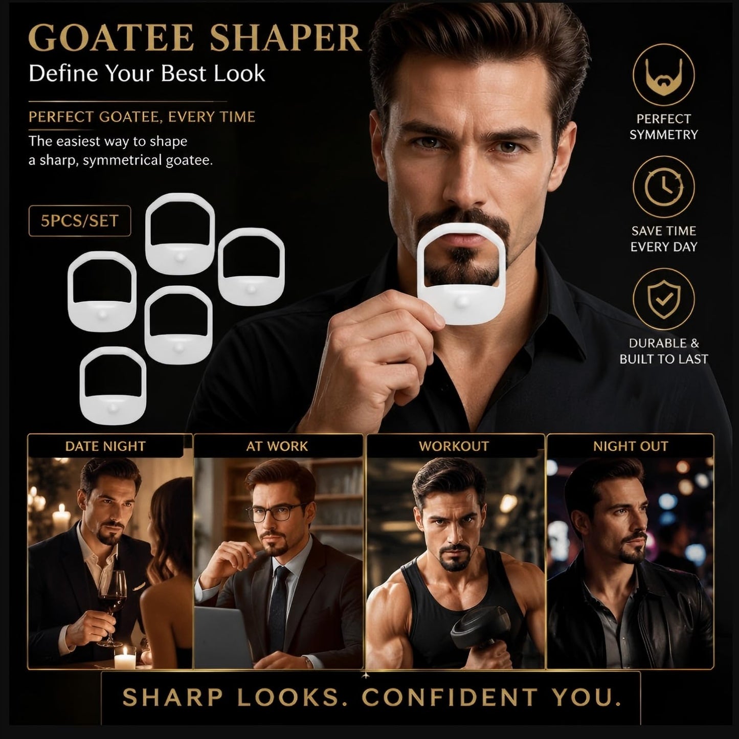 HORWIA 5Pcs Beard Shaper,Goatee Beard Styling Stencils Different Size,Beard Lineup Tool,Precision Goatee Template for Clean Sleek Stylish BeardLines Beauty and Personal Care horwia