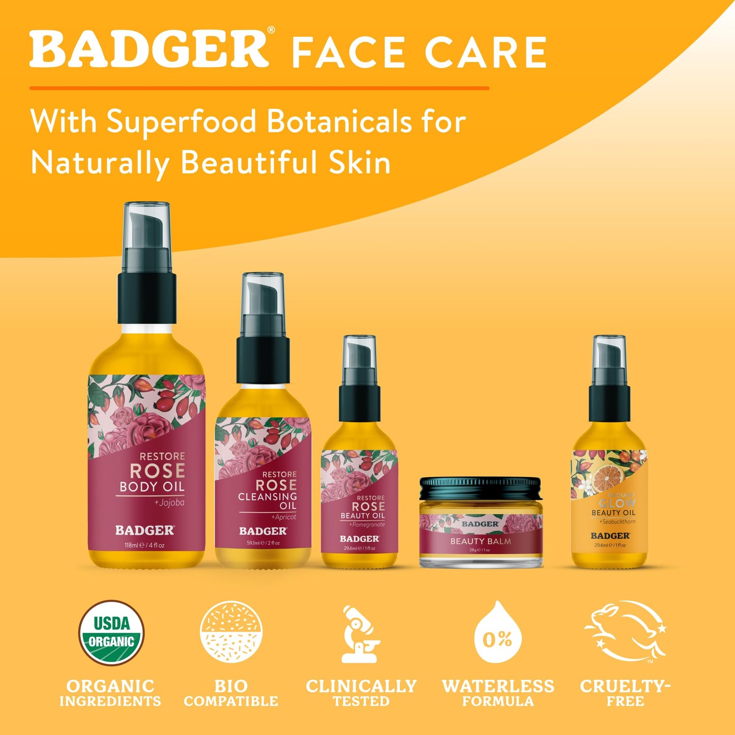 Badger Seabuckthorn Face Oil, Organic Face Moisturizer for Women & Men, Nourishing & Soothing Organic Jojoba, Baobab & Vitamin E Oil, Vegan Beauty & Personal Care Badger
