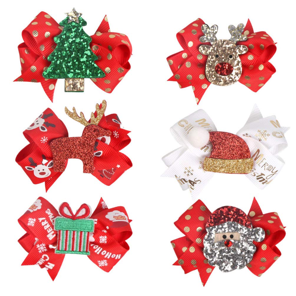 Lurrose 6pcs Christmas Hair Cute Bowknot Hair Clips Xmas Hair Ornaments Party Hair Pin Beauty & Personal Care Lurrose