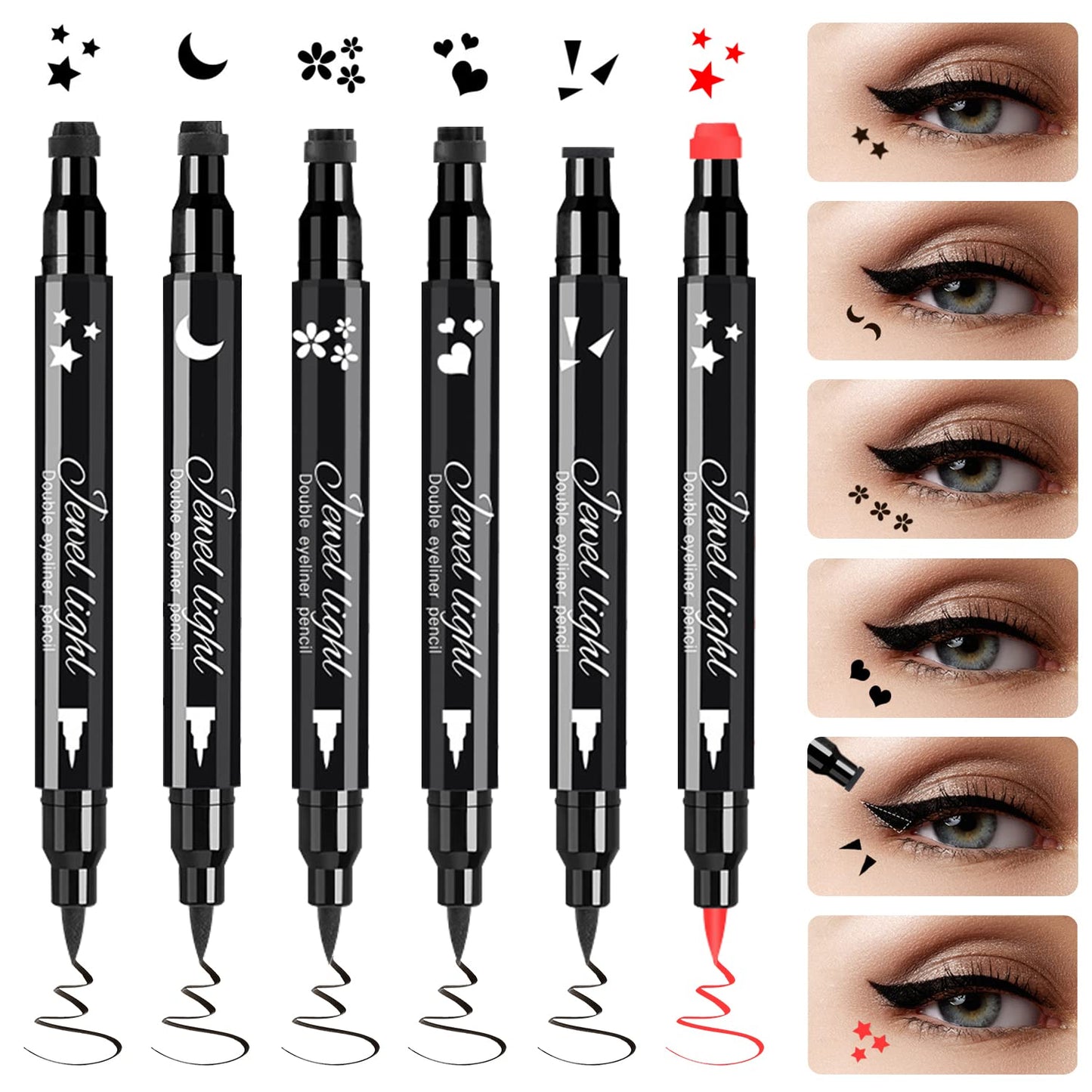 Pinkiou 6Pcs Eyeliner Stamp Pen Set, Long-lasting Eye Liner Pencil for Eye Makeup,Waterproof Double-Sided Liquid Eyeliner Stamp Pen Set Beauty & Personal Care Pinkiou