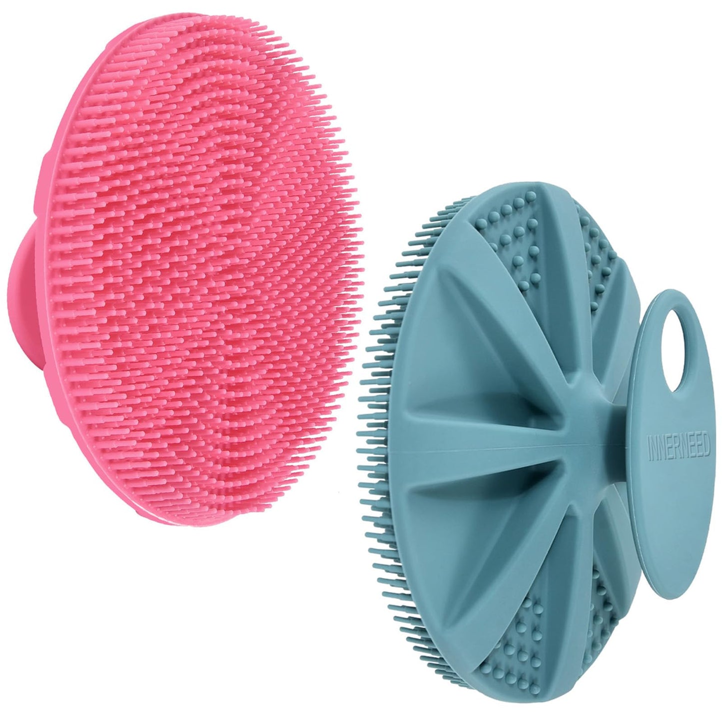 INNERNEED Food-Grade Soft Silicone Body Scrubber Shower Brush Handheld Cleansing Skin Brush, Gentle Exfoliating and Lather Well (Dark Green+Pink) Beauty and Personal Care INNERNEED