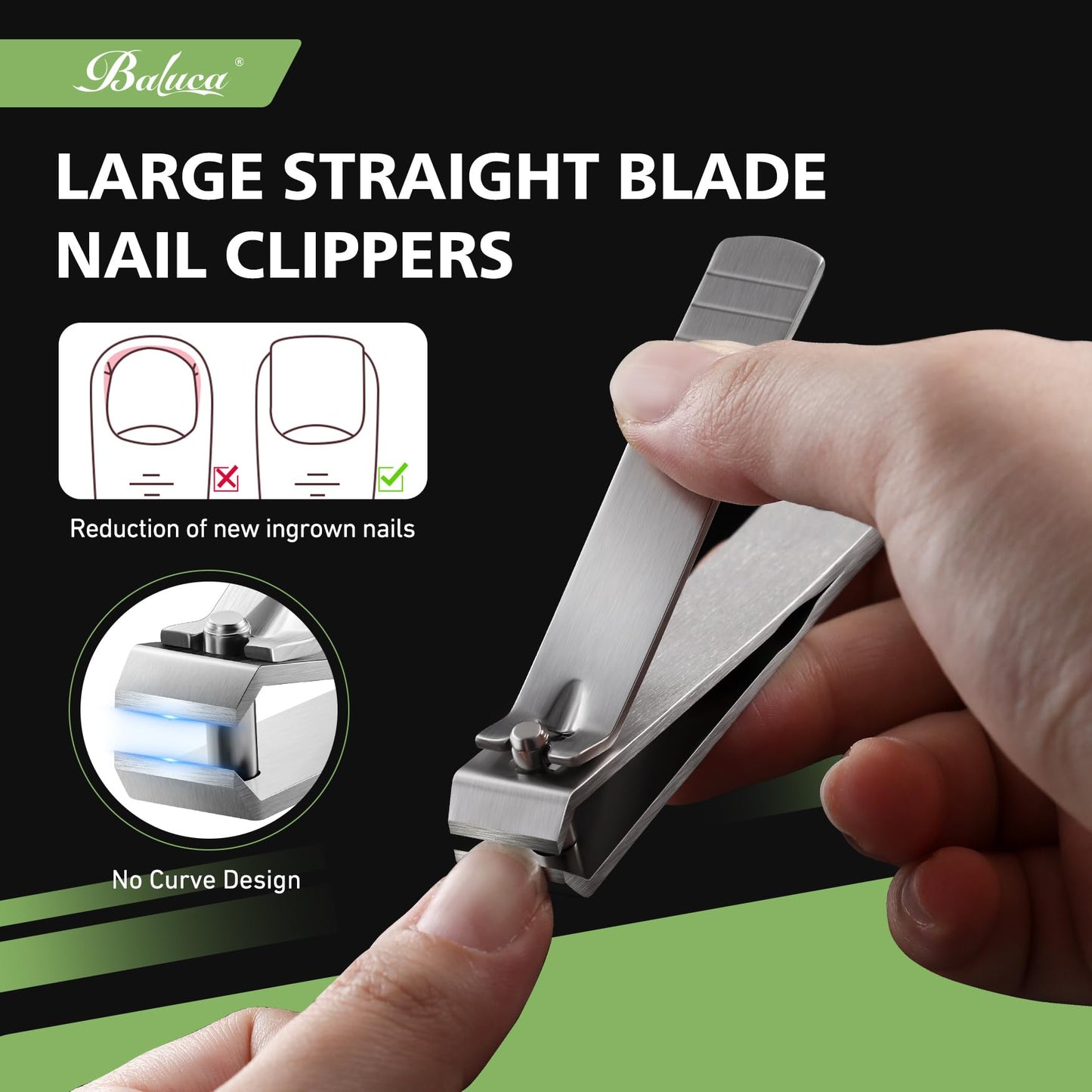 Heavy Duty Straight Blade Nail Clippers for Thick Toenails, Professional Stainless Steel Fingernail Toenail Clippers Trimmers - Thick Wide Jaw Toe Beauty and Personal Care Baluca