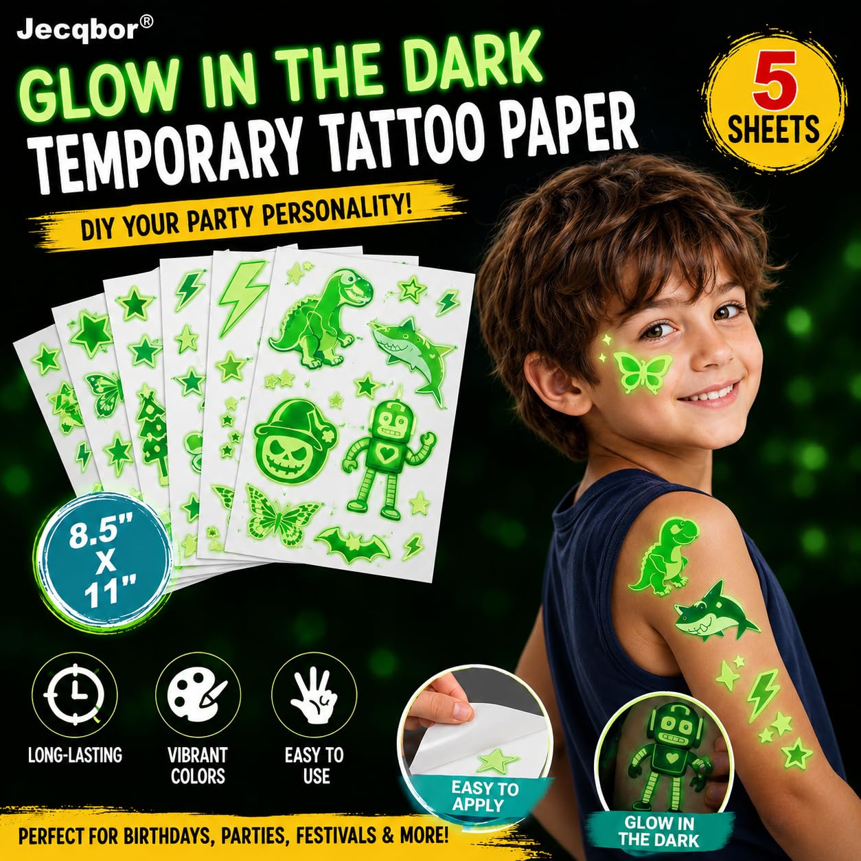 Jecqbor 20 Sheets Printable Temporary Tattoo Paper for INKJET Printer, Transfer Paper Thick Clear for Kids, Family, Christmas, Birthdays, Parties Beauty and Personal Care Jecqbor