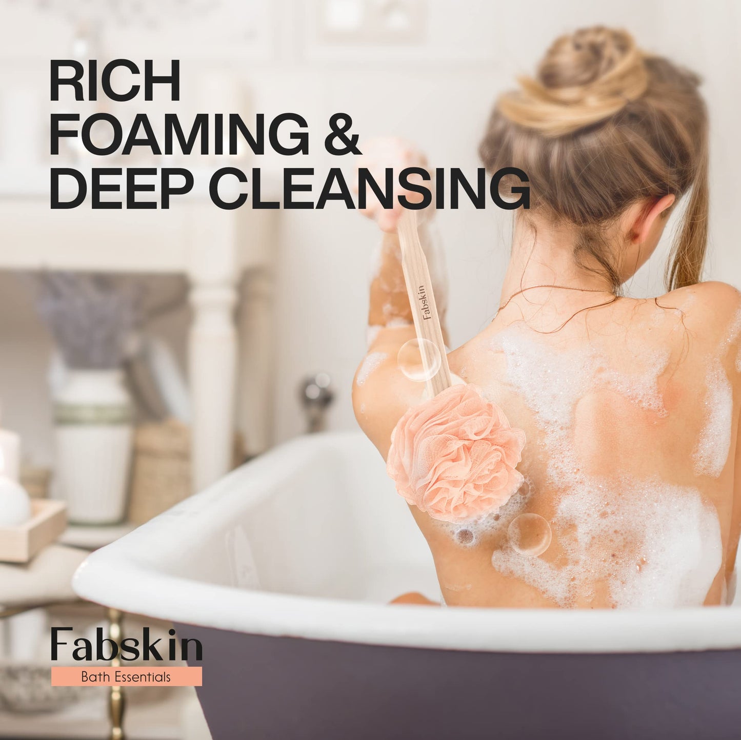 FABSKIN Luxury Back Bathing Loofah With Wooden Handle for Men and Women - Pack of 1 - Loofah For Back Bathing with handle - Back Bathing Loofah Brush Beauty and Personal Care FABSKIN