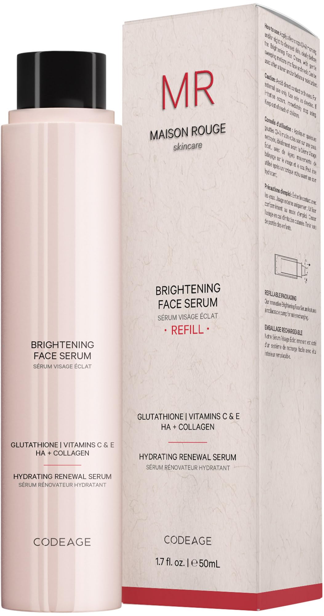 Maison Rouge Brightening Face Serum Refill by Codeage - Glutathione, Vitamin C, E, Hyaluronic Acid & Collagen - Radiance & Antioxidant Support Beauty & Personal Care Codeage