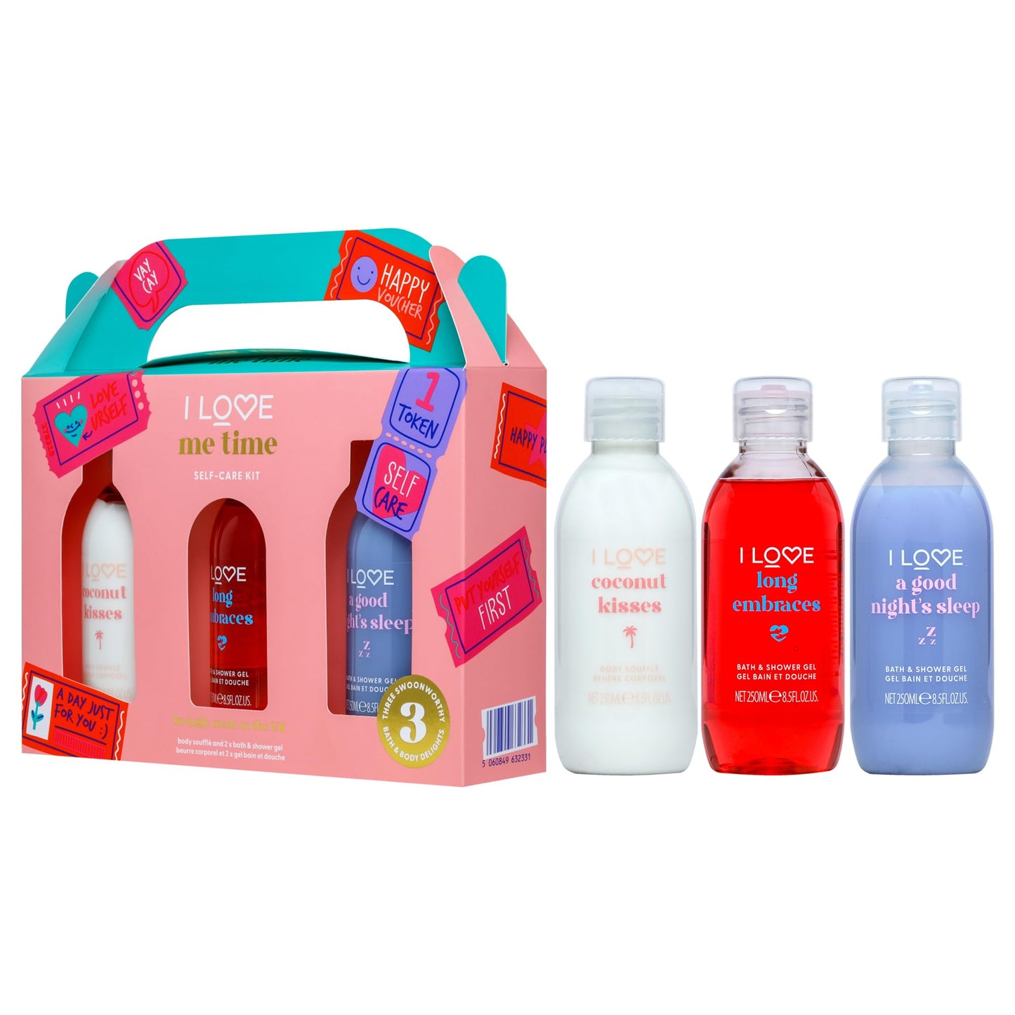 I LOVE Me Time Pamper Pack - Self Care Kit - At Home Spa Kit with Shower Gel and Body Souffle - Cherry, Lavender, and Coconut Fragrance - 3 pc Beauty and Personal Care I LOVE
