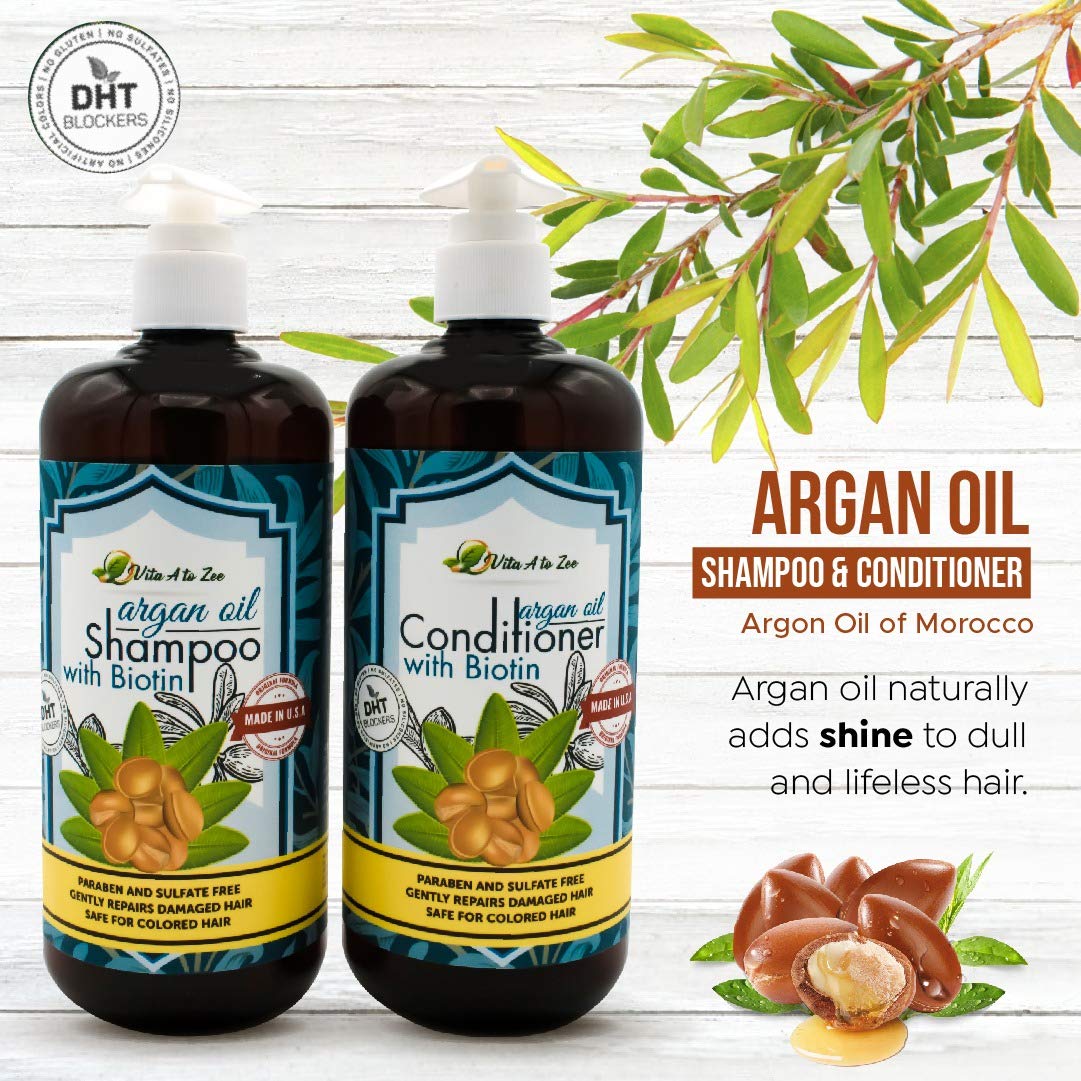 Vita A to Zee Moroccan Argan Oil Biotin Shampoo & Conditioner Set (2 x 16.9 Fl Oz) | Natural Hair Repair, Moisturization & Conditioning Treatment Beauty & Personal Care Vita A to Zee