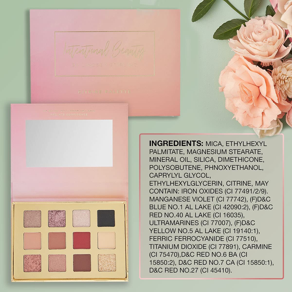 bellapierre Lindsey Stirling Citrine Palette | 12 Color Eyeshadow Palette Infused with Citrine Crystal | Non-Toxic & Paraben Free | Cruelty Free Beauty & Personal Care bellapierre