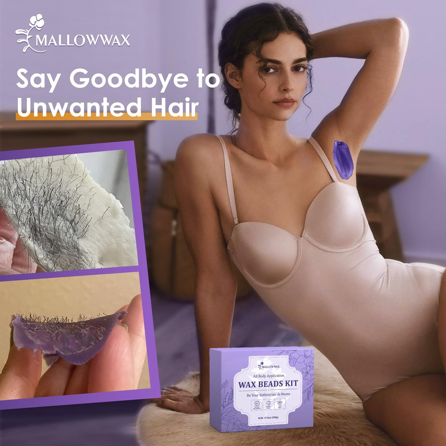 Mallowwax Wax Beads for Hair Removal -5 Pack Hard Wax for Sensitive Skin, Ideal for Bikini, Brazilian, Face, Eyebrow, Legs, Armpit, Full Body Beauty and Personal Care Mallowwax
