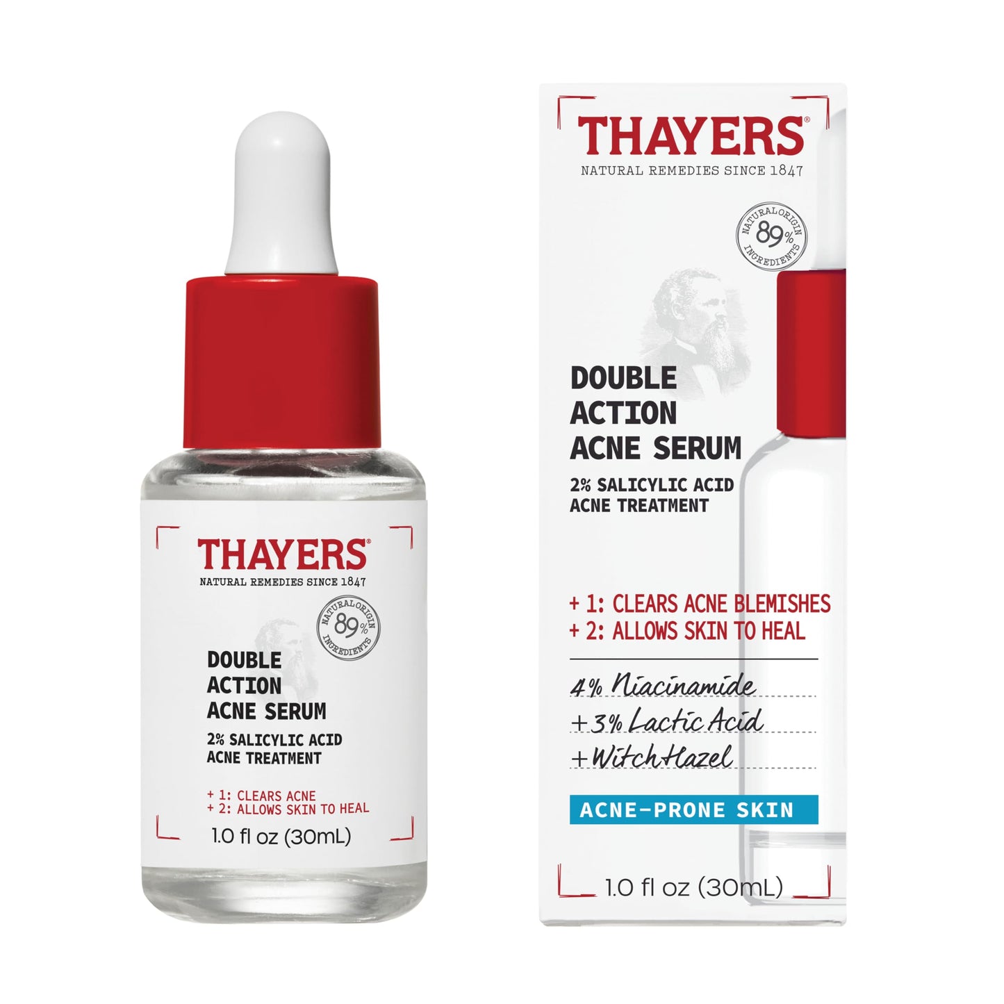 Thayers Double Action Acne Serum with Salicylic Acid, Acne Treatment Face Serum with 2% Salicylic Acid and Niacinamide, Soothing and Non-Stripping Beauty & Personal Care THAYERS