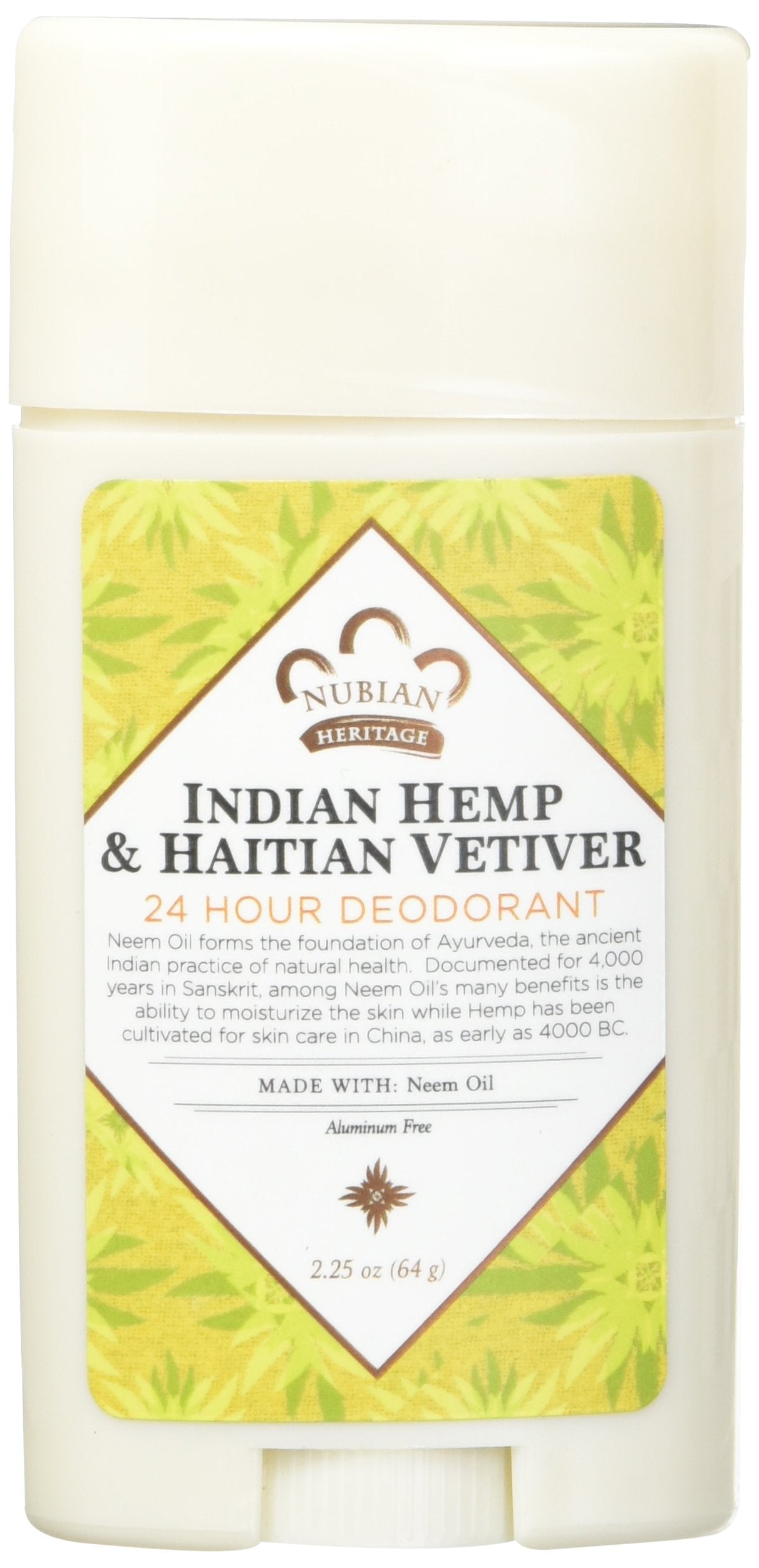 Nubian Heritage Deodorant - all Natural - 24 Hour - Indian Hemp and Haitian Vetiver - with Neem Oil - 2.25 Ounce - Pack of 2 Beauty and Personal Care Nubian Heritage/Sundial Creations