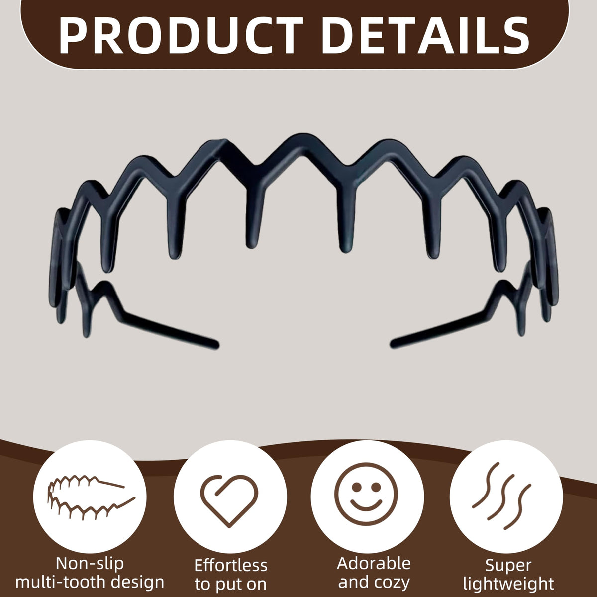 MQXAMN Set of 2 Classic 90s Zig Zag Headbands, Plastic Sharks Tooth Hair Comb Headband, Wavy Headband with Teeth for Men & Women, Black