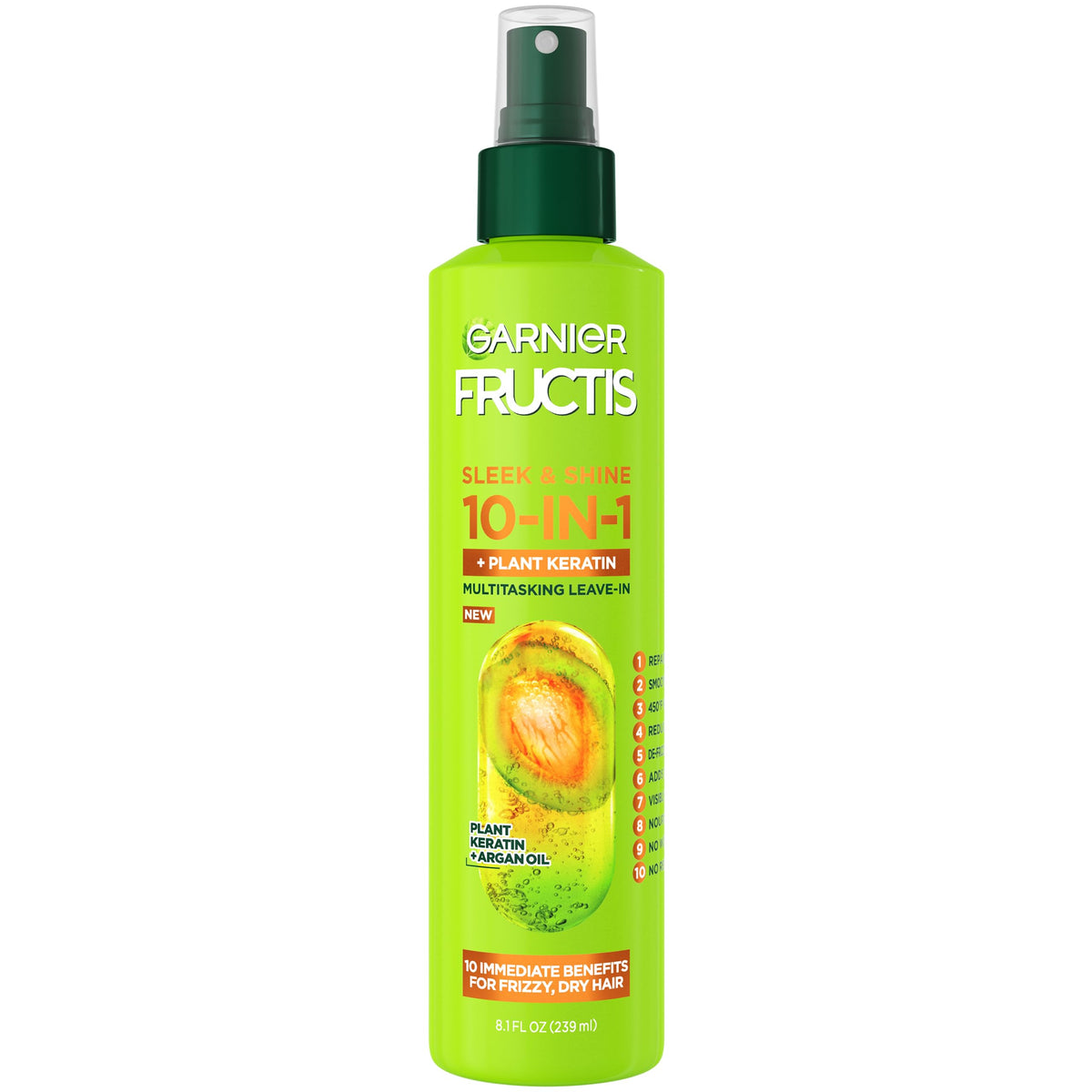 Garnier Fructis Sleek & Shine 10-in-1 for Frizzy, Dry Hair, Plant Keratin, 8.1 Fl Oz, 1 Count (Packaging May Vary) Beauty & Personal Care Garnier