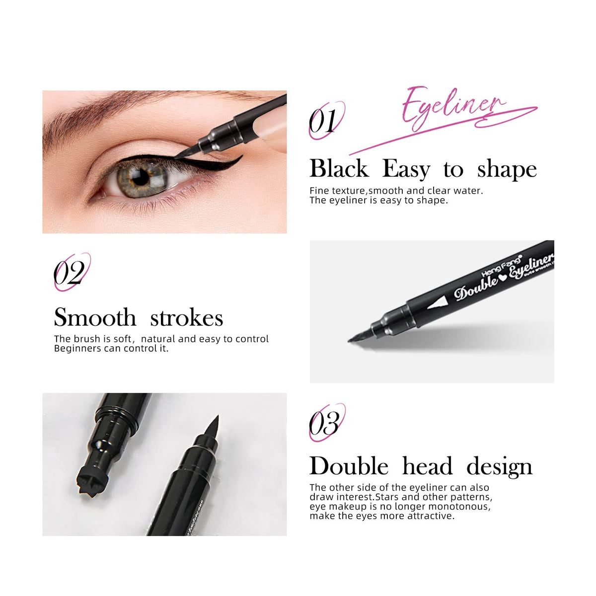 LAMUSELAND Eyeliner Stamp Wingliner, Waterproof Smudge-proof Liquid Eye Liner Gel Pen Set, Long Lasting Heart Black Thin Double Ended Pencil Makeup Beauty & Personal Care LAMUSELAND