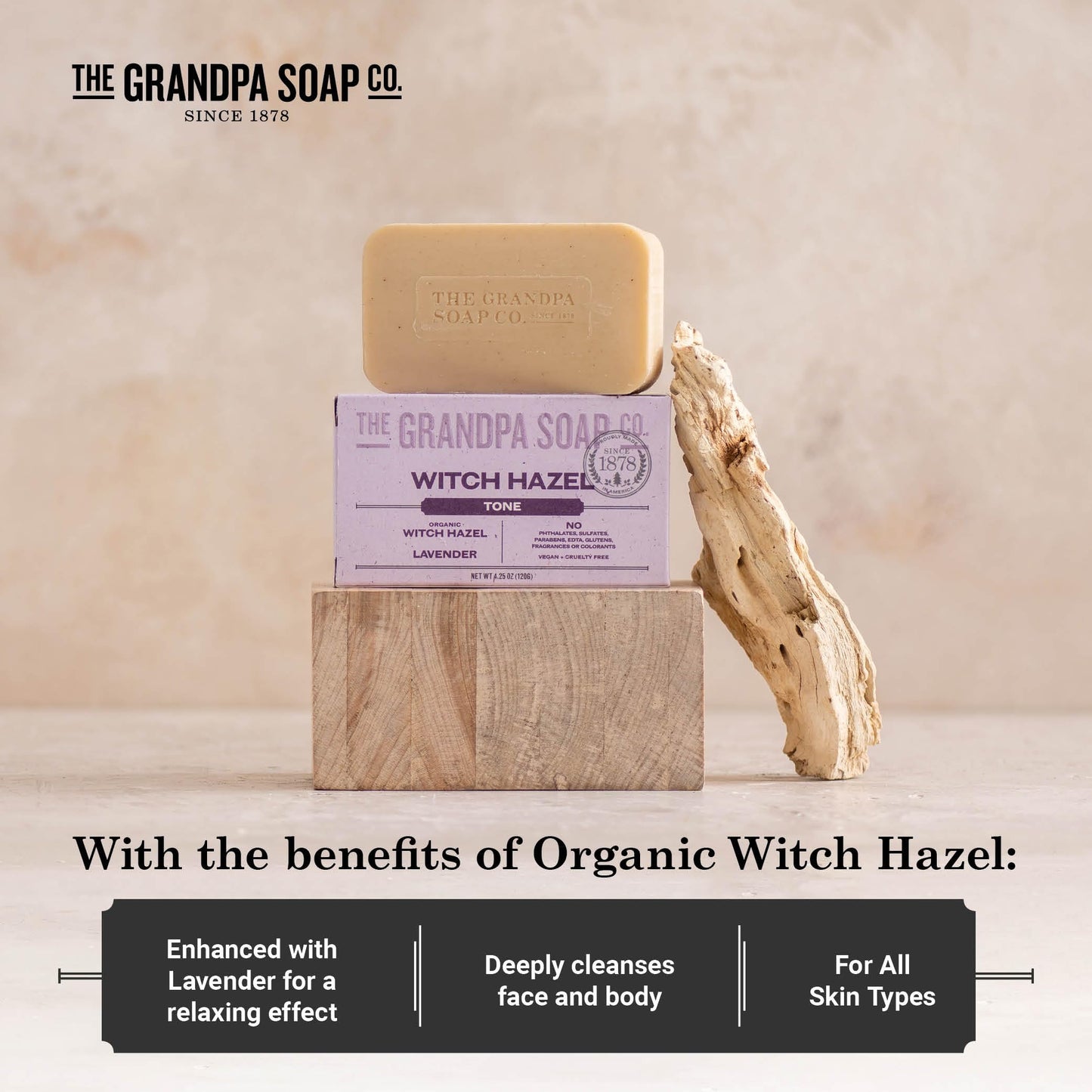 The Grandpa Soap Company Witch Hazel Bar Soap - Tones and Rejuvenates Skin, With Witch Hazel and Lavender, Provides a Relaxing Effect, Vegan, For Face Beauty & Personal Care The Grandpa Soap Company