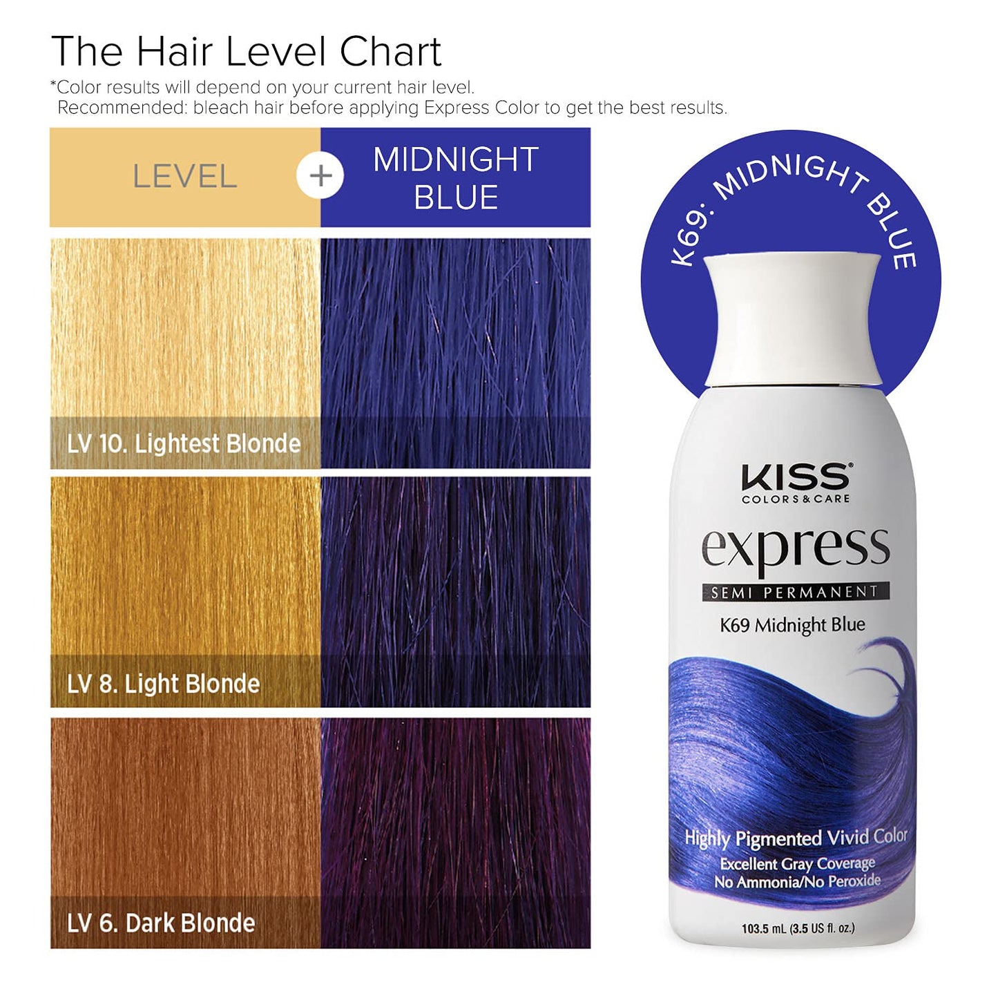 Kiss Express Color #K69 Semi-Permanent Midnight Blue 3.5 Ounce (100ml) Beauty & Personal Care KISS