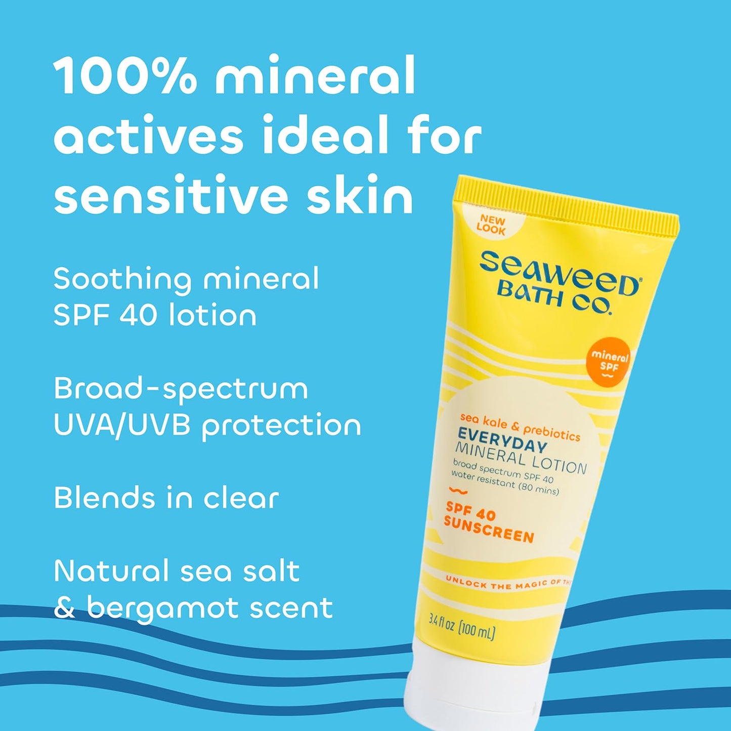 Seaweed Bath Co. Everyday Mineral SPF 40 Broad Spectrum Sunscreen Lotion, 3.4 Ounce, Sustainably Harvested Seaweed, Sea Kale, Prebiotics Beauty & Personal Care The Seaweed Bath Co.