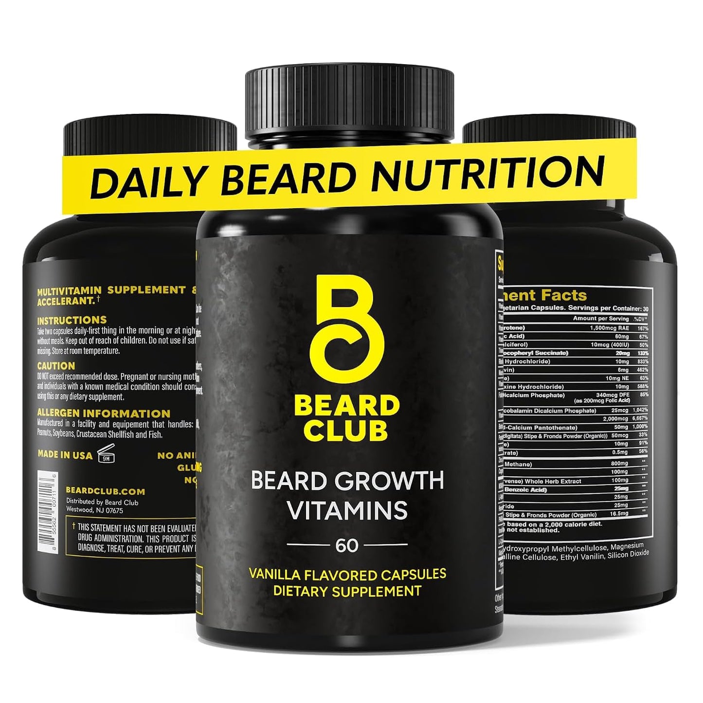 The Beard Club - Beard Growth Vitamins - Support A Thicker Fuller Beard, Fill in Patches - Minerals & Multi-Vitamins Help Support and Stimulate Beauty and Personal Care The Beard Club