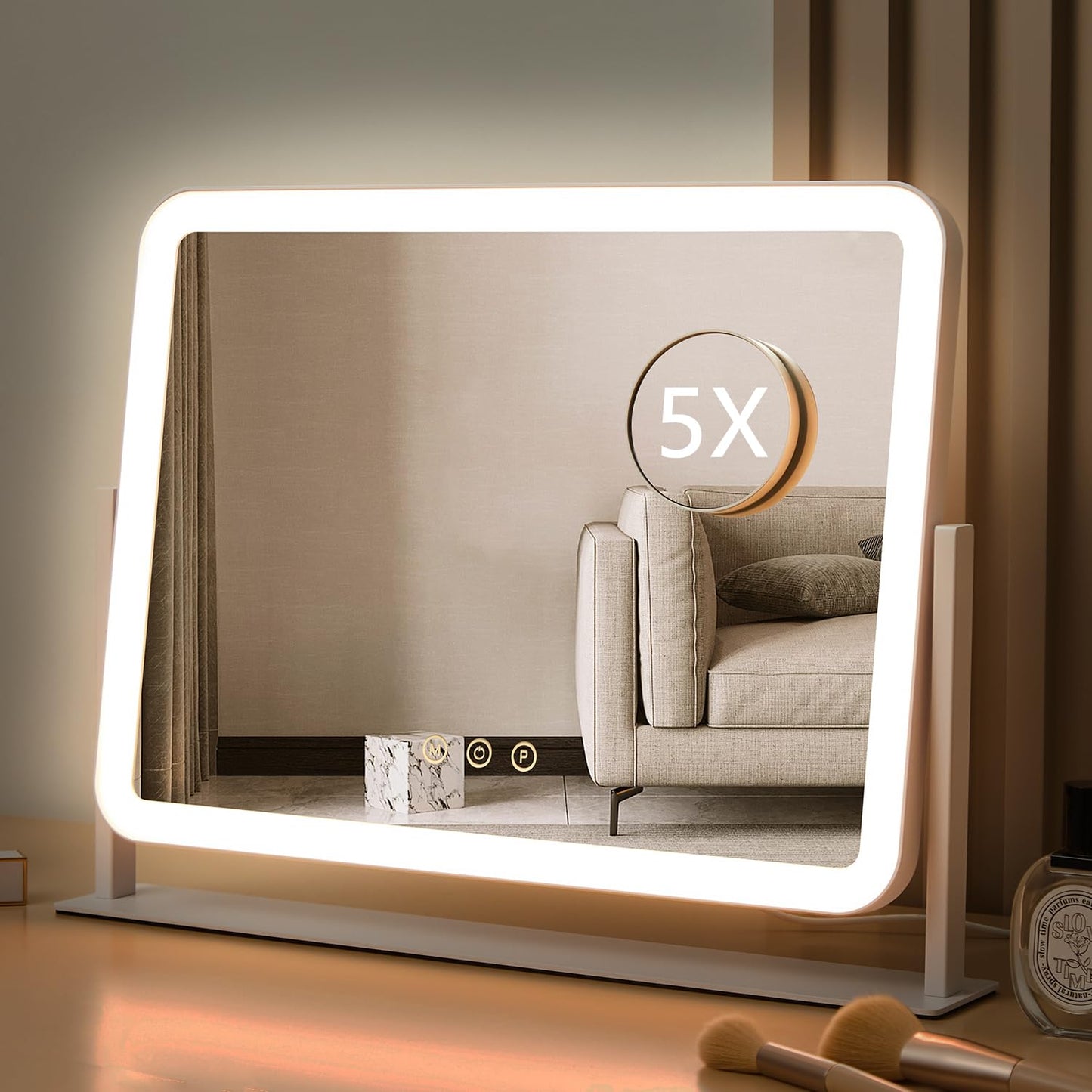 HIEEY Vanity Mirror with Lights, 17.4" x 13.5" Lighted Makeup Mirror, Three Color Lighting Modes, and 5X Magnification Mirror, Smart Touch Control Beauty and Personal Care HIEEY Default Title