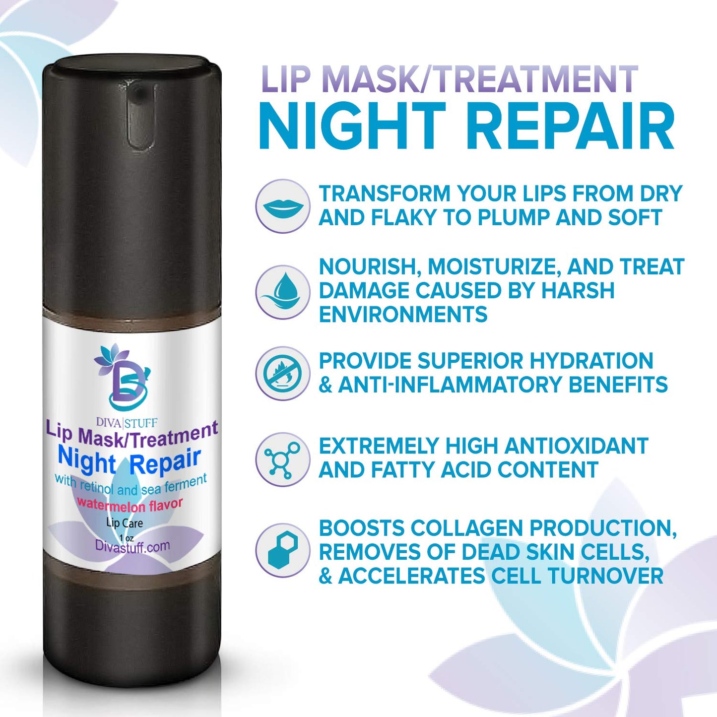 Diva Stuff Night Repair Lip Mask and Treatment - With Retinol & Sea Ferment for Soft, Plump Lips - Nighttime Treatment - Made in the USA w/Safe Beauty and Personal Care Diva Stuff