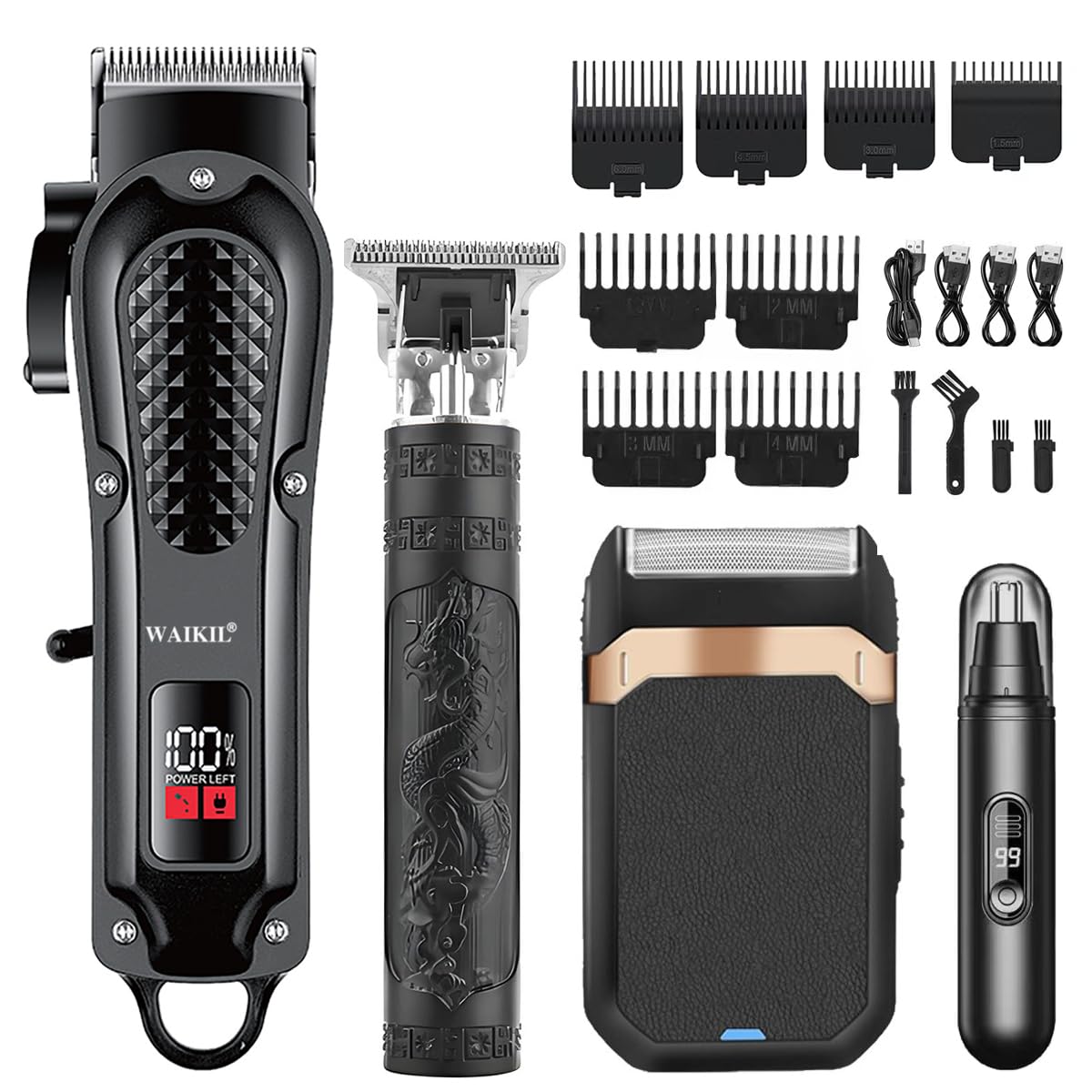 WAIKIL Hair Clippers for Men Professional Set with T9 Trimmer, Foil Shaver, Nose Hair Trimmer, Cordless Barber Grooming Kit with LCD Display Beauty and Personal Care WAIKIL
