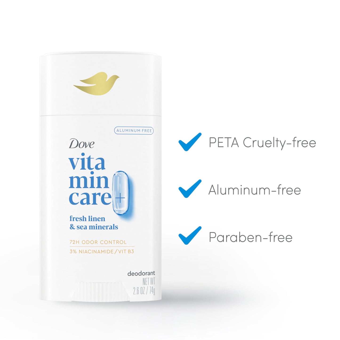 Dove VitaminCare+ Deodorant Stick Fresh Linen & Sea Mineral Aluminum Free 2.6 oz Beauty and Personal Care Dove