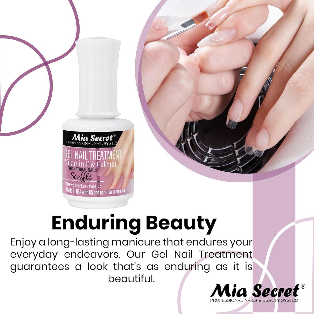 Mia Secret Gel Nail Treatment with Vitamin E and Calcium, 15ml - Nail Polish with Vitamin E and Calcium - Nail Repair and Strengthening Gel for Nails