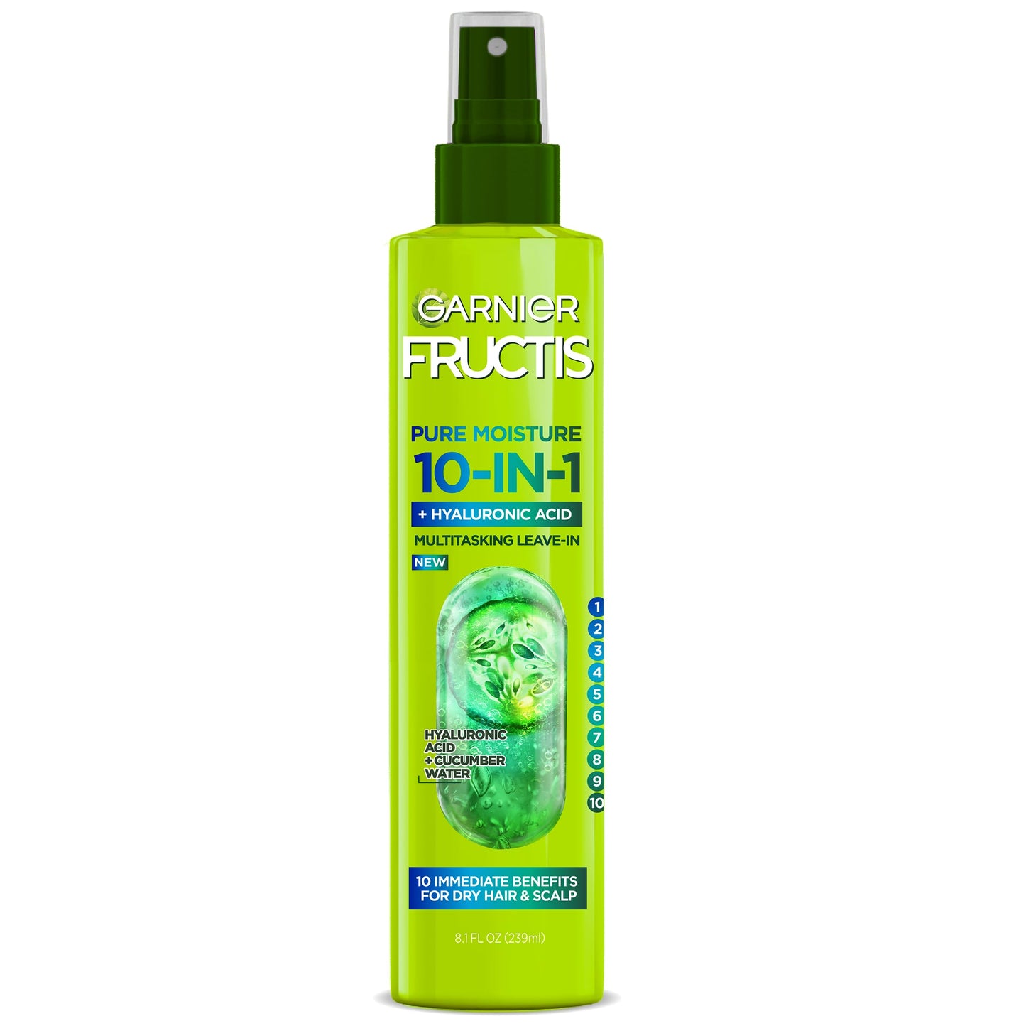 Garnier Fructis Pure Moisture 10-in-1 Spray for Dry Hair and Scalp, Hyaluronic Acid, 8.1 Fl Oz, 1 Count (Packaging May Vary) Beauty & Personal Care Garnier