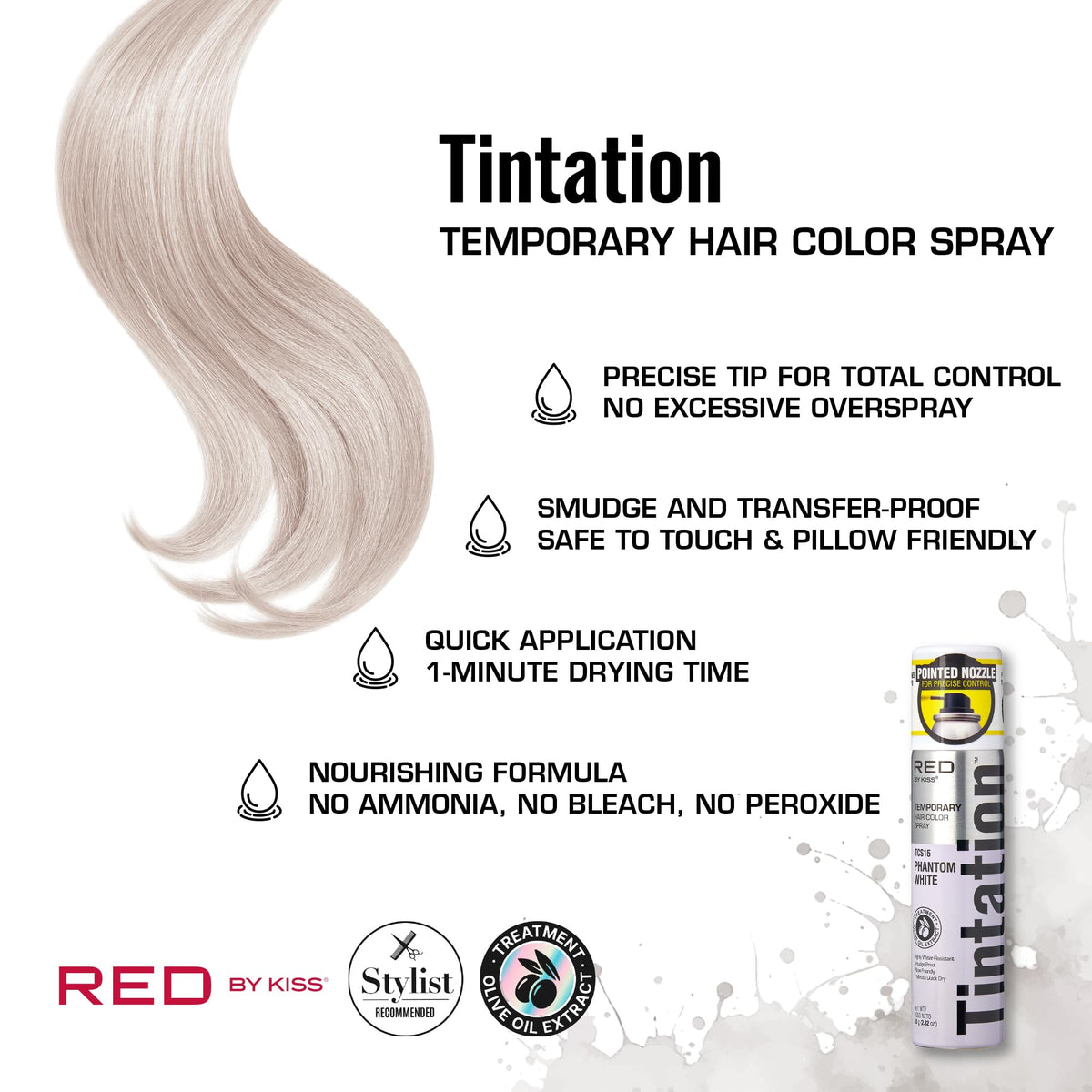 Red by Kiss Tintation Temporary Hair Color Spray 2.82oz, Quick-Dry & Smudge-Proof, Vivid Color Washable Hair Dye, Styling Spray Cosplay Halloween Beauty & Personal Care Red by Kiss
