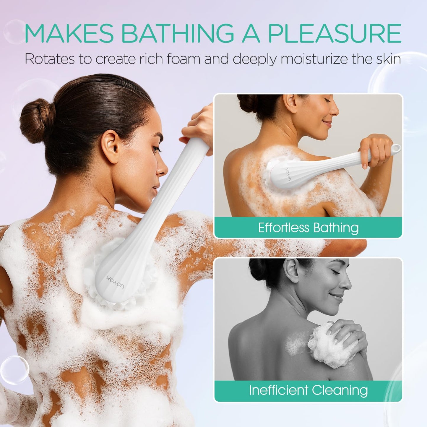 VOYOR Electric Body Brush Back Scrubber for Shower Rechargeable Exfoliating Bath Brush Powered Shower Brush with Non-Slip Long Handle Deep Cleansing Beauty and Personal Care VOYOR