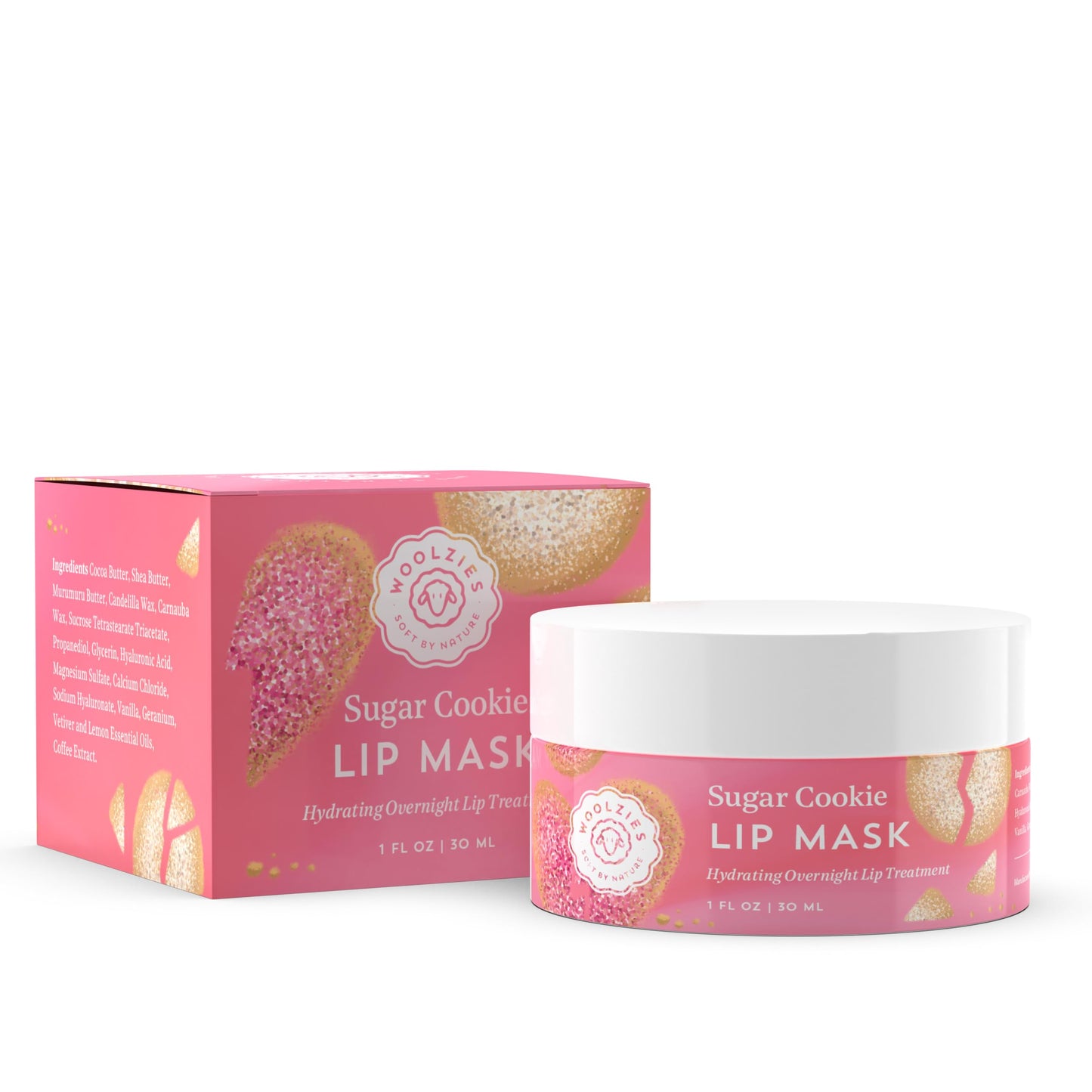 Hydrating Lip Mask with Hyaluronic Acid - Overnight Treatment for Soft, Smooth Lips - Shea Butter, Vitamin E & Natural Oils - 1 oz Jar (1 Ounce, Sugar Beauty and Personal Care Woolzies