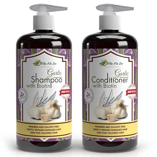 Vita A to Zee Garlic Hair Shampoo & Conditioner with Anti DHT Blocker - Garlic Natural Hair Treatment for Hair Growth, Loss, Thinning & Itchy Scalp Beauty & Personal Care Vita A to Zee
