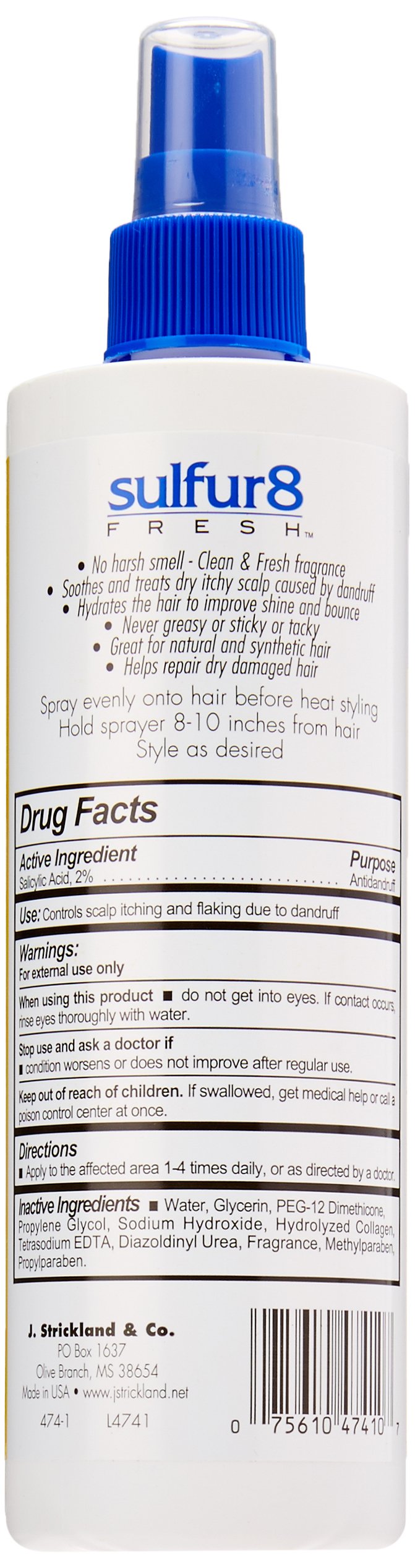 SULFUR8 Fresh Oil Sheen Medicated Anti-Dandruff Moisturizing Spray 12 oz - Helps Control Dandruff, Itchy Scalp Relief with Clean Fresh Fragrance for