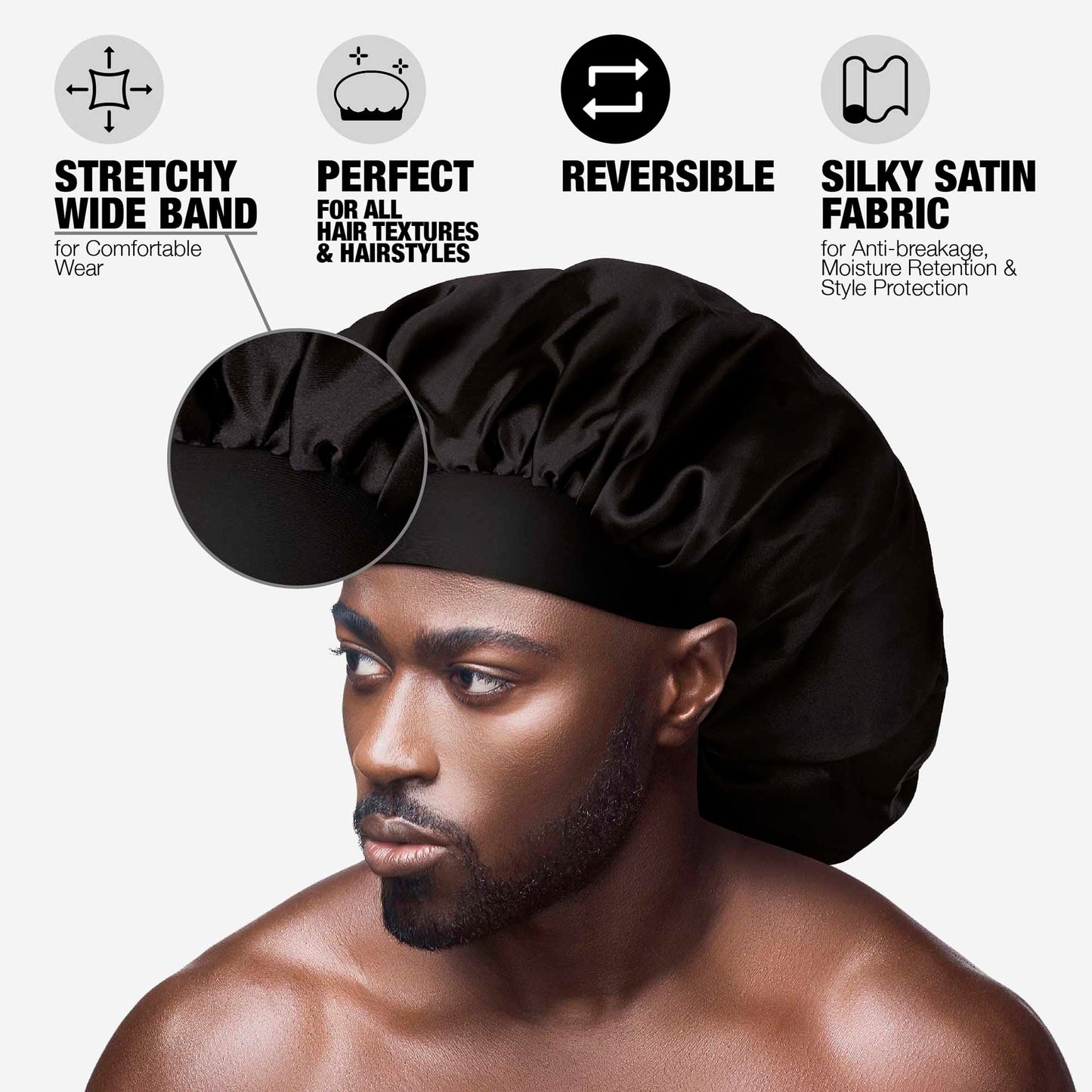 Red by Kiss Men's Silky Satin Hair Bonnet, Soft Anti-Frizz Fabric, All Hair Types, No Slip Wide Band Comfort, Anti Breakage Protection, Daily Wear Beauty and Personal Care Red by Kiss